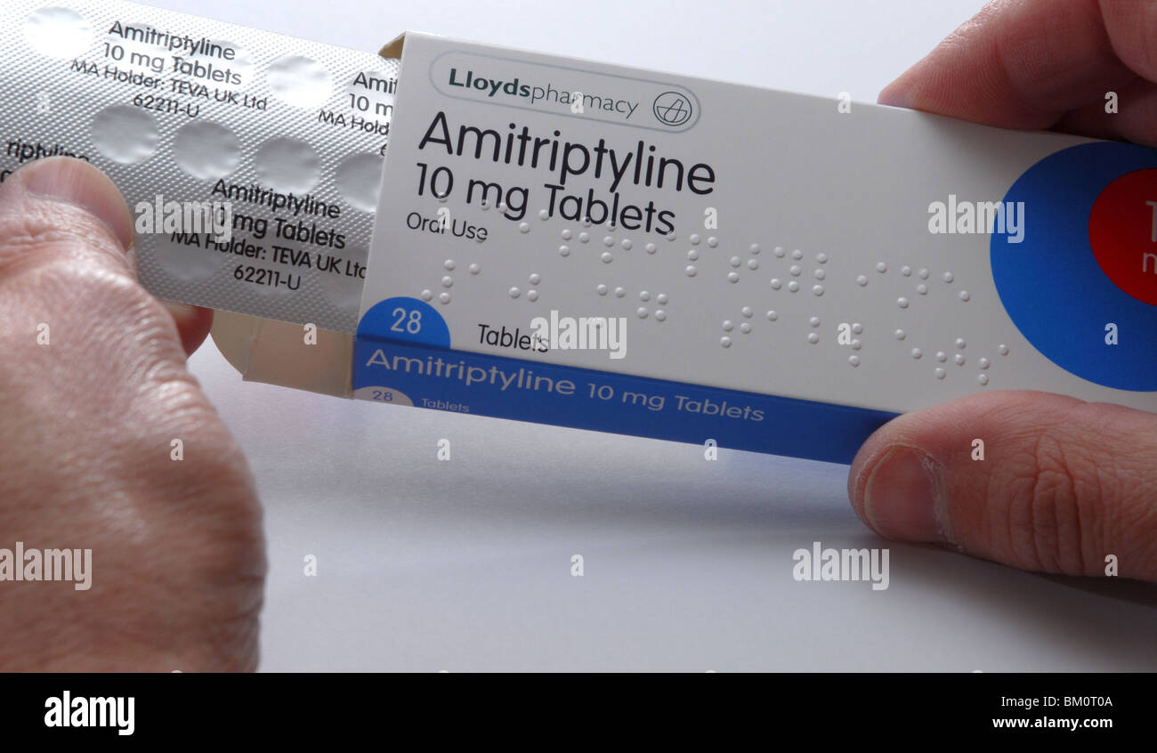Amitriptyline a type of medicine called tricyclic antidepressant used to  treat depression, nerve pain and prevent migraine Stock Photo - Alamy