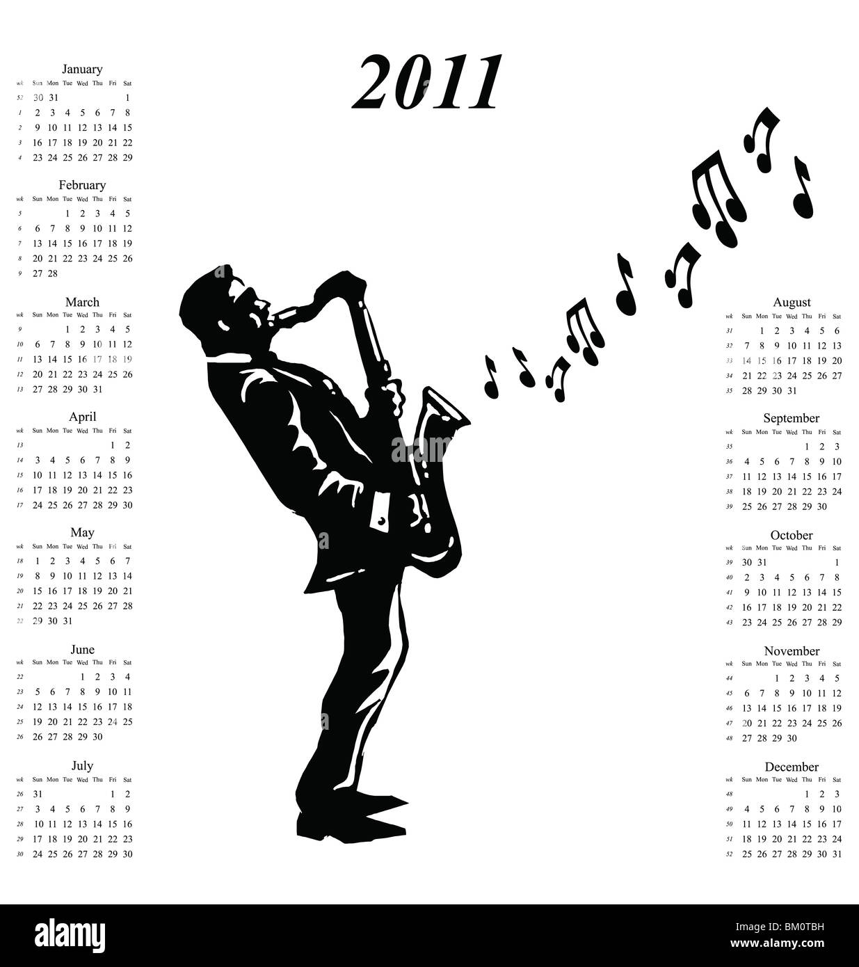 Vector of 2011 calendar with musical theme Stock Photo - Alamy