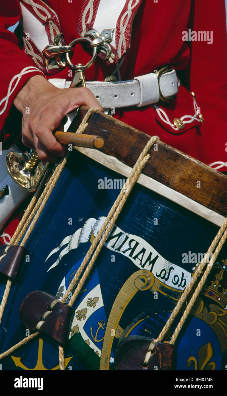 Royal guard in 18th century French soldier uniform, Quebec City, Quebec, Canada Stock Photo