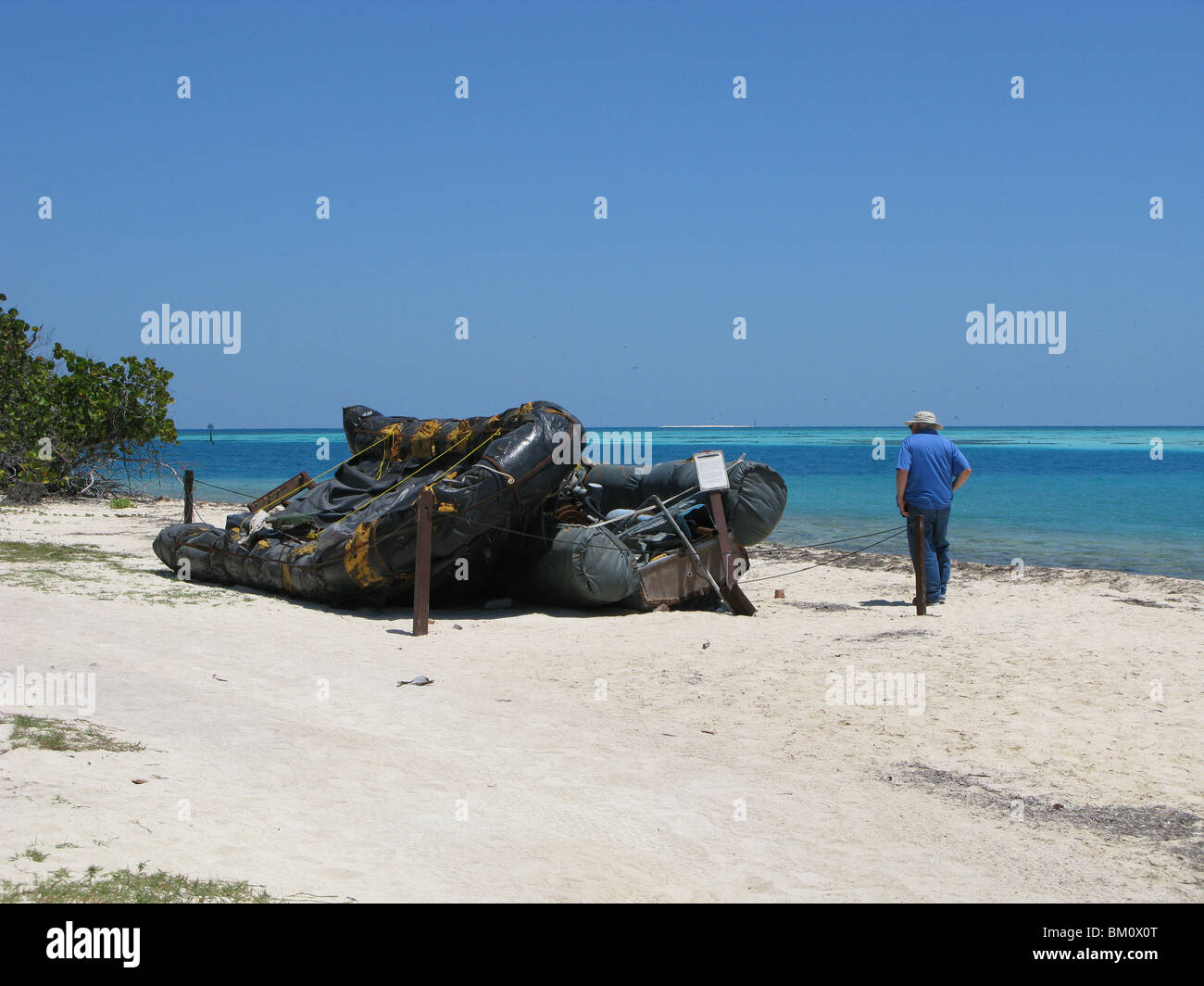 Rubber Raft Beached Fort Jefferson FL Gulf of Mexico Stock Photo