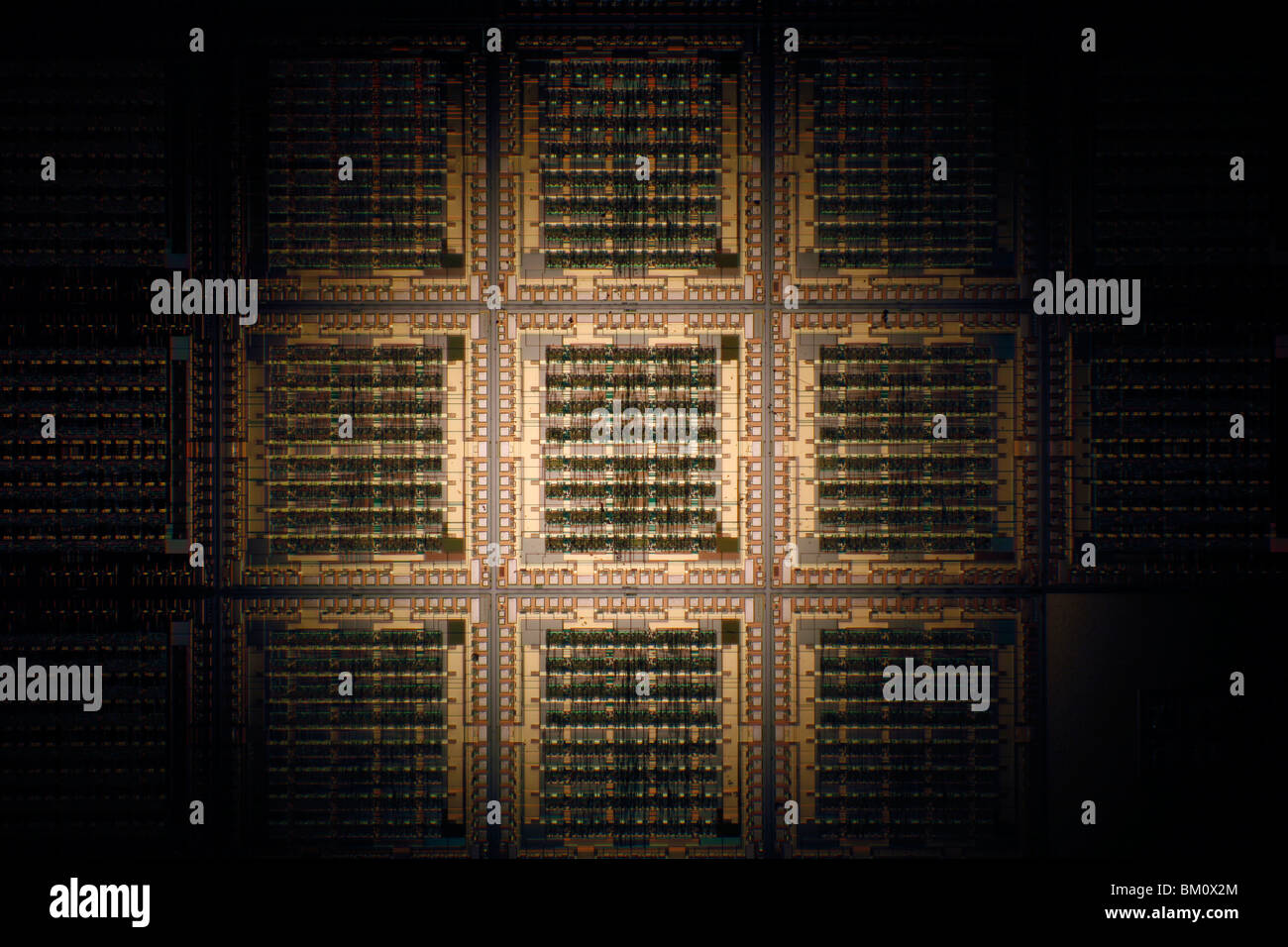 Silicon wafer detail showing printed circuits Stock Photo