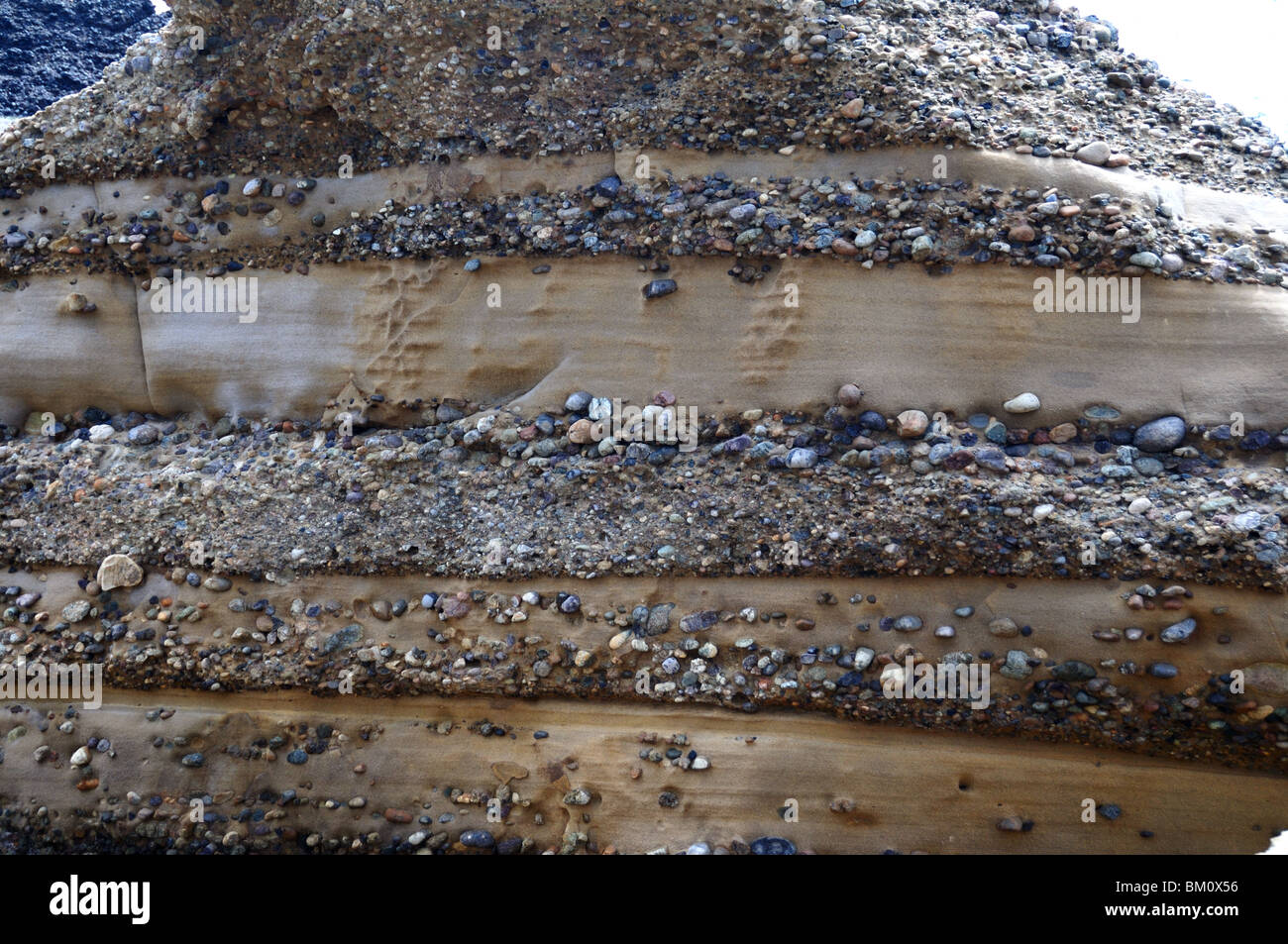 Layers of conglomerate and sandstone. California, USA. Stock Photo