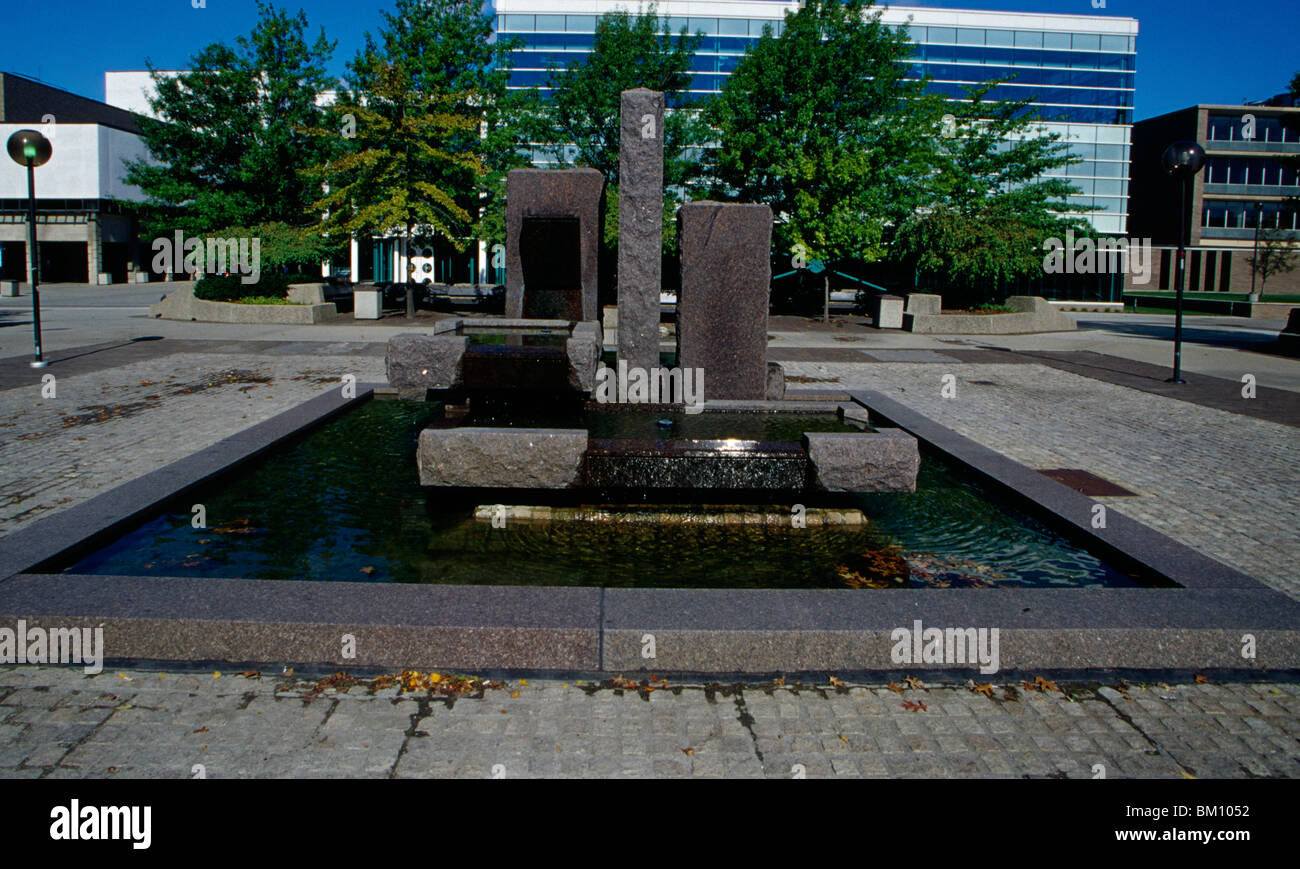 Fountain in a university campus, Wayne State University, Detroit, Michigan, USA Stock Photo