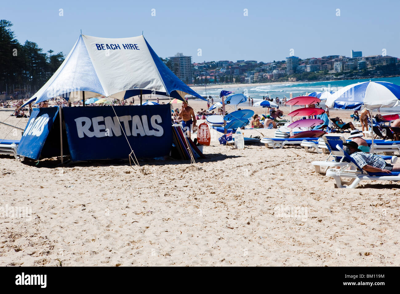 Surfboard rentals on Manly Beach Stock Photo