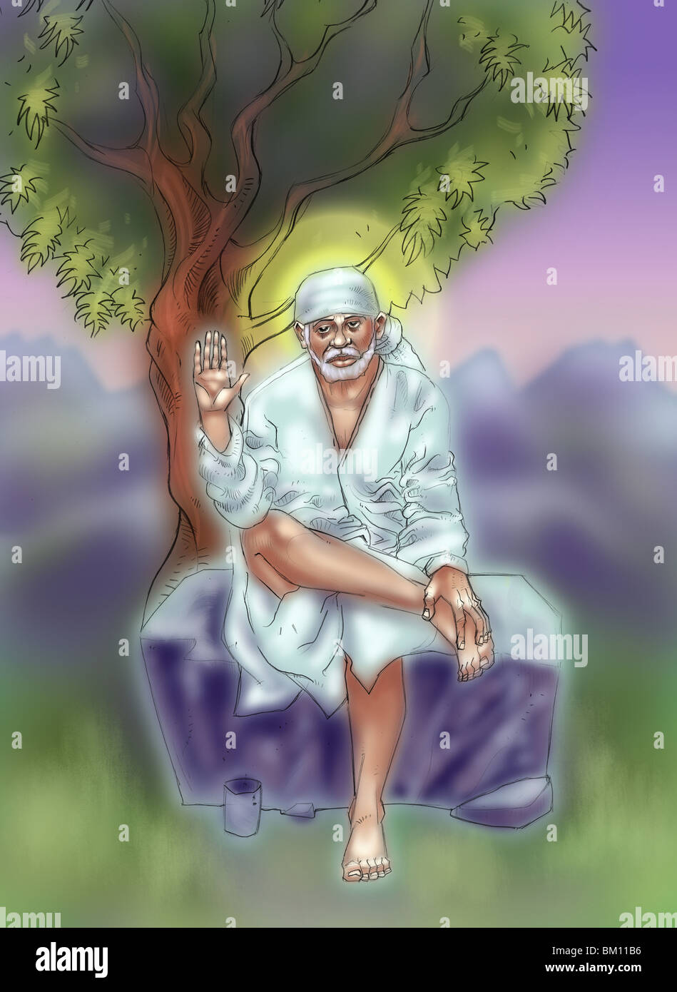 Illustration of Shirdi Sai Baba Stock Photo