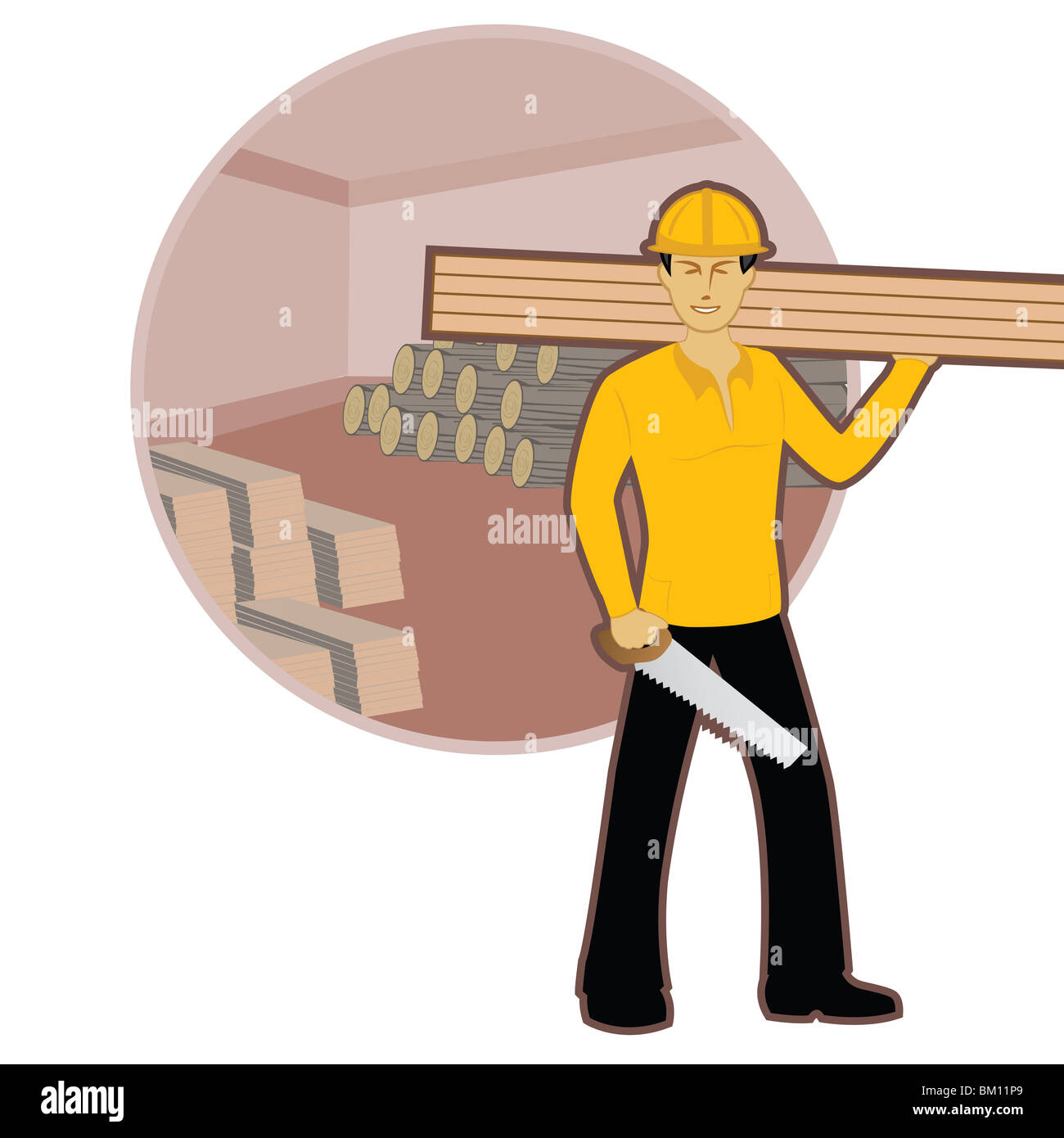 Carpenter carrying a plank on his shoulder Stock Photo - Alamy