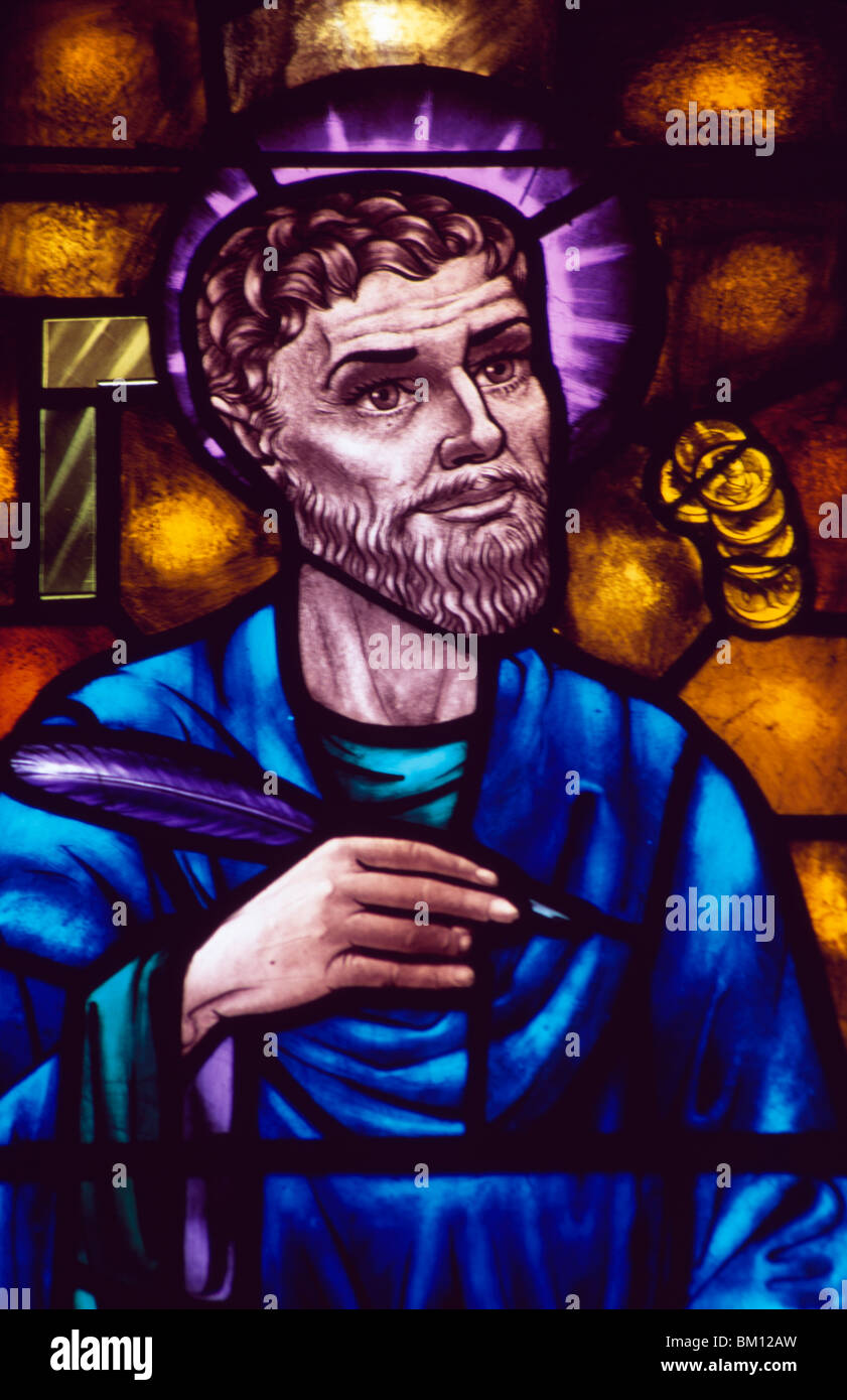 Paintings on the stained glass window of a cathedral, Bermuda Cathedral, Hamilton, Bermuda Stock