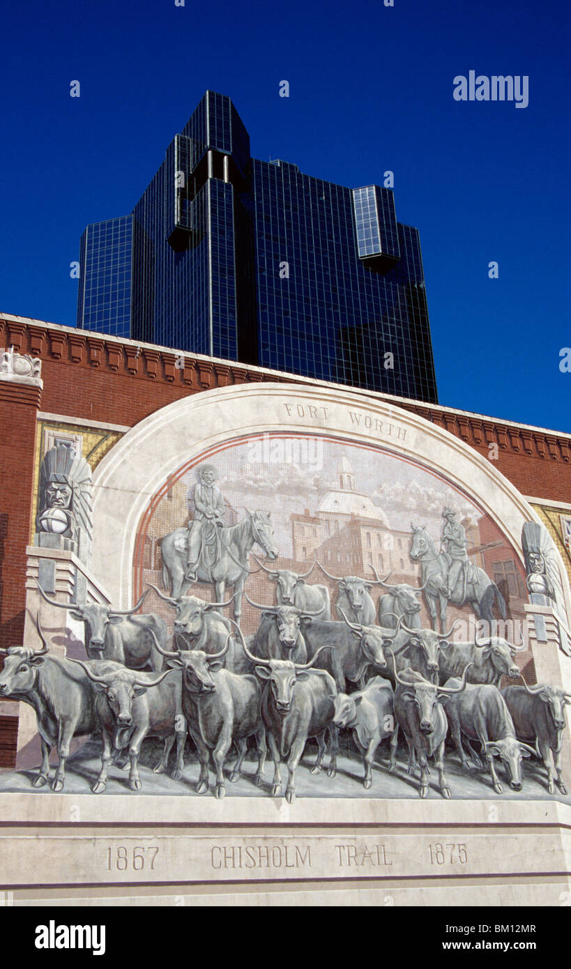 Chisholm Trail Cattle Drive, by Richard Haas, Fort Worth, Texas, USA Stock Photo