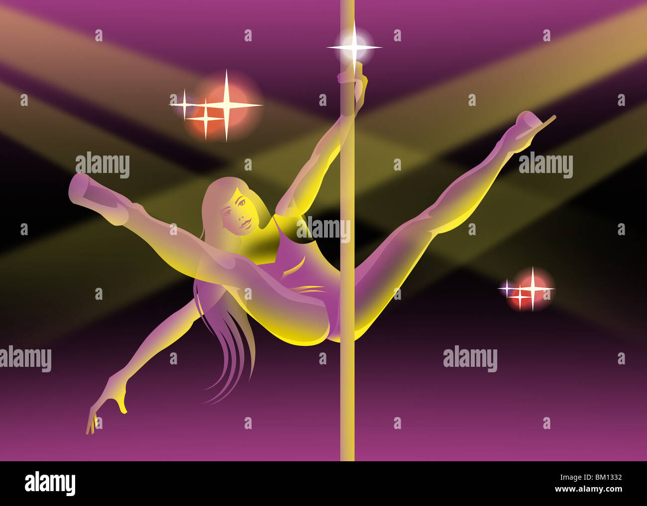 Woman pole dancing in a nightclub Stock Photo