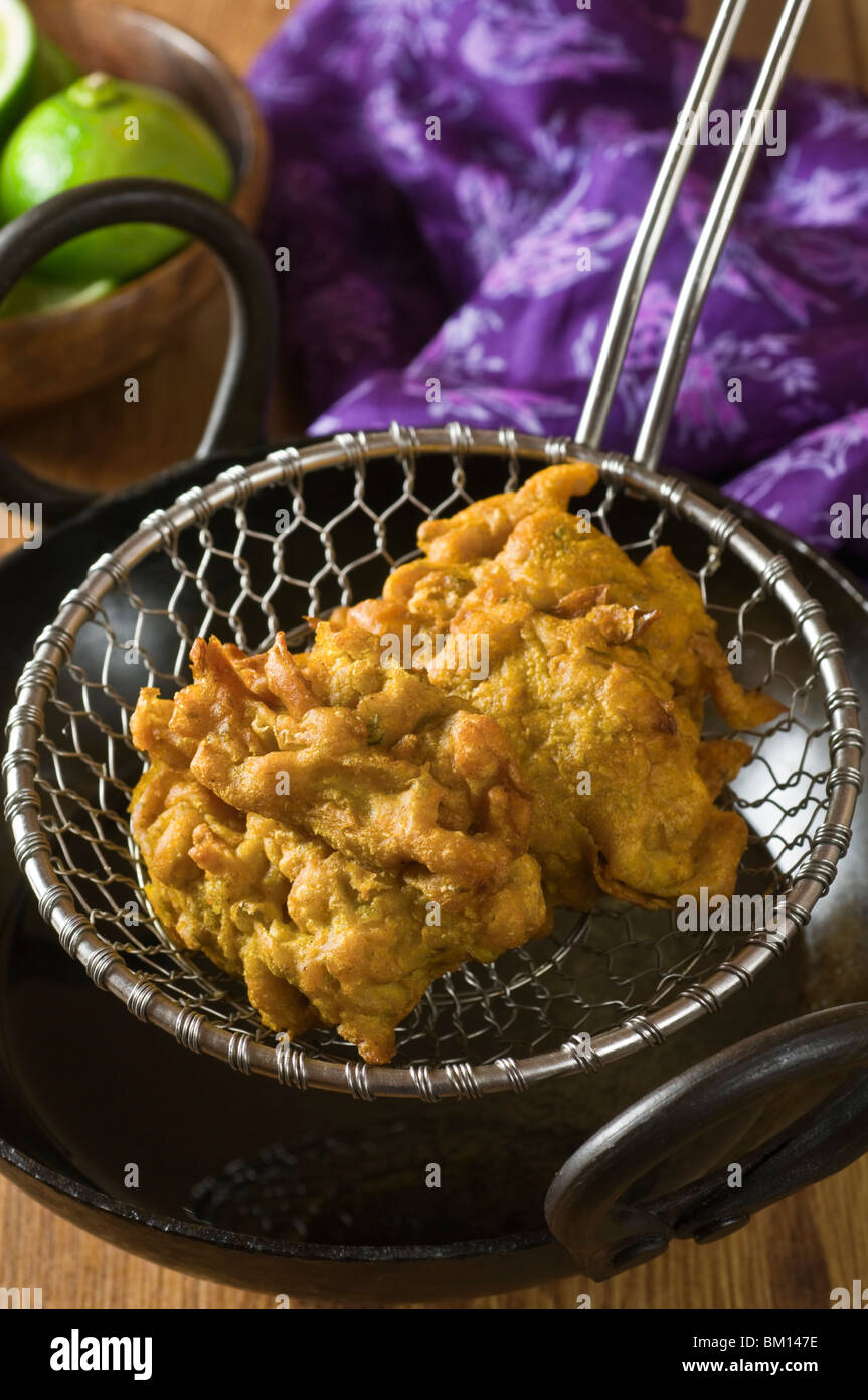 Onion bhajis Onion pakoras Indian food Stock Photo Alamy