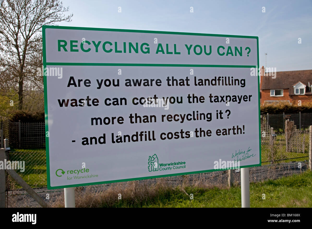 Recycle all you can landfill costs the earth notice Warwickshire