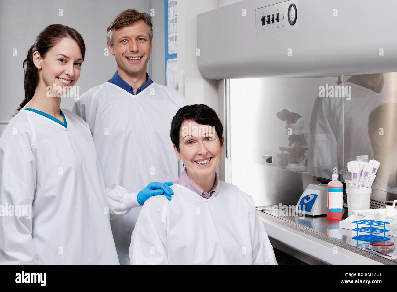 Portrait of three doctors in a laboratory Stock Photo