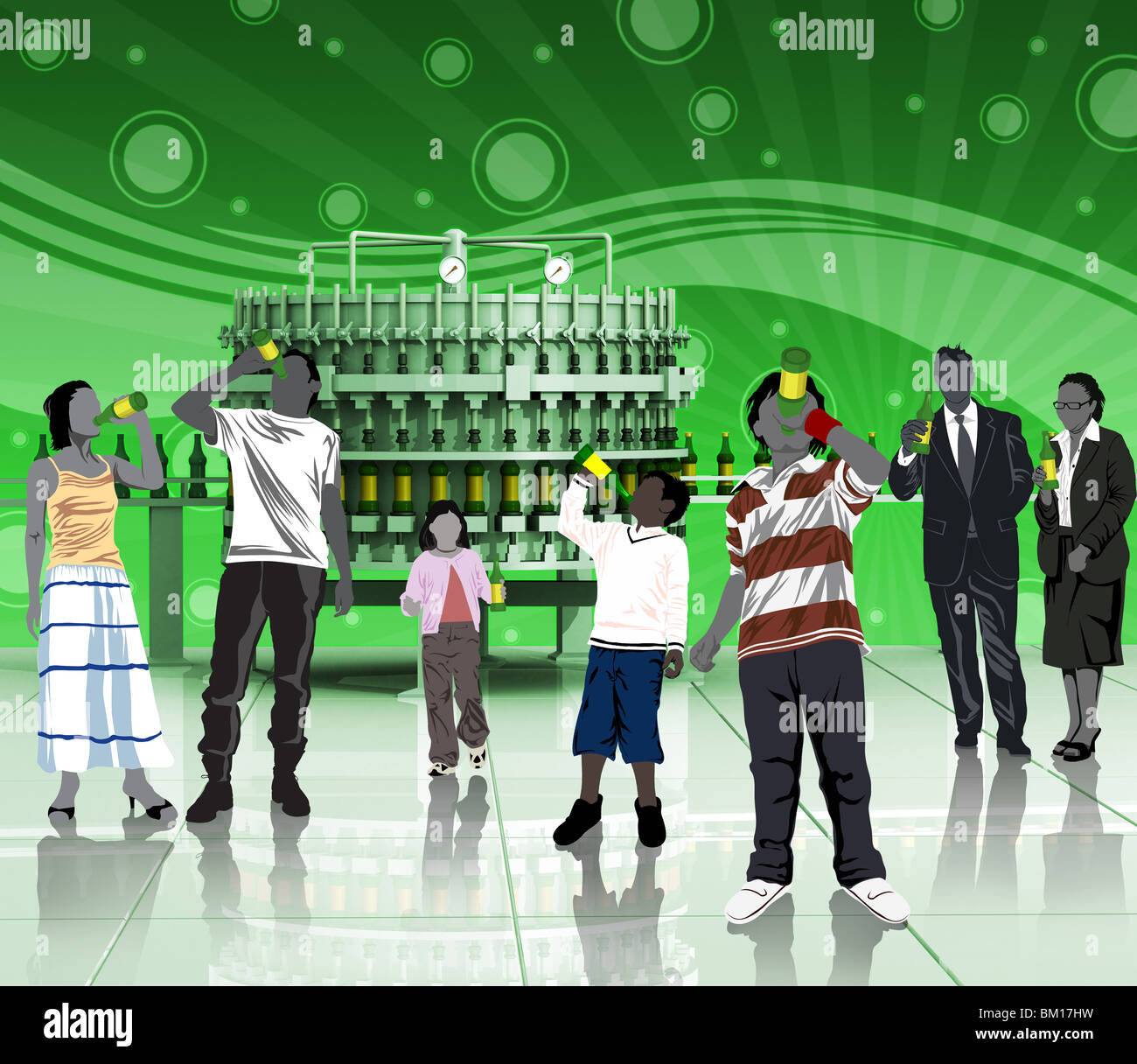 People drinking soft drink in a bottling plant Stock Photo Alamy