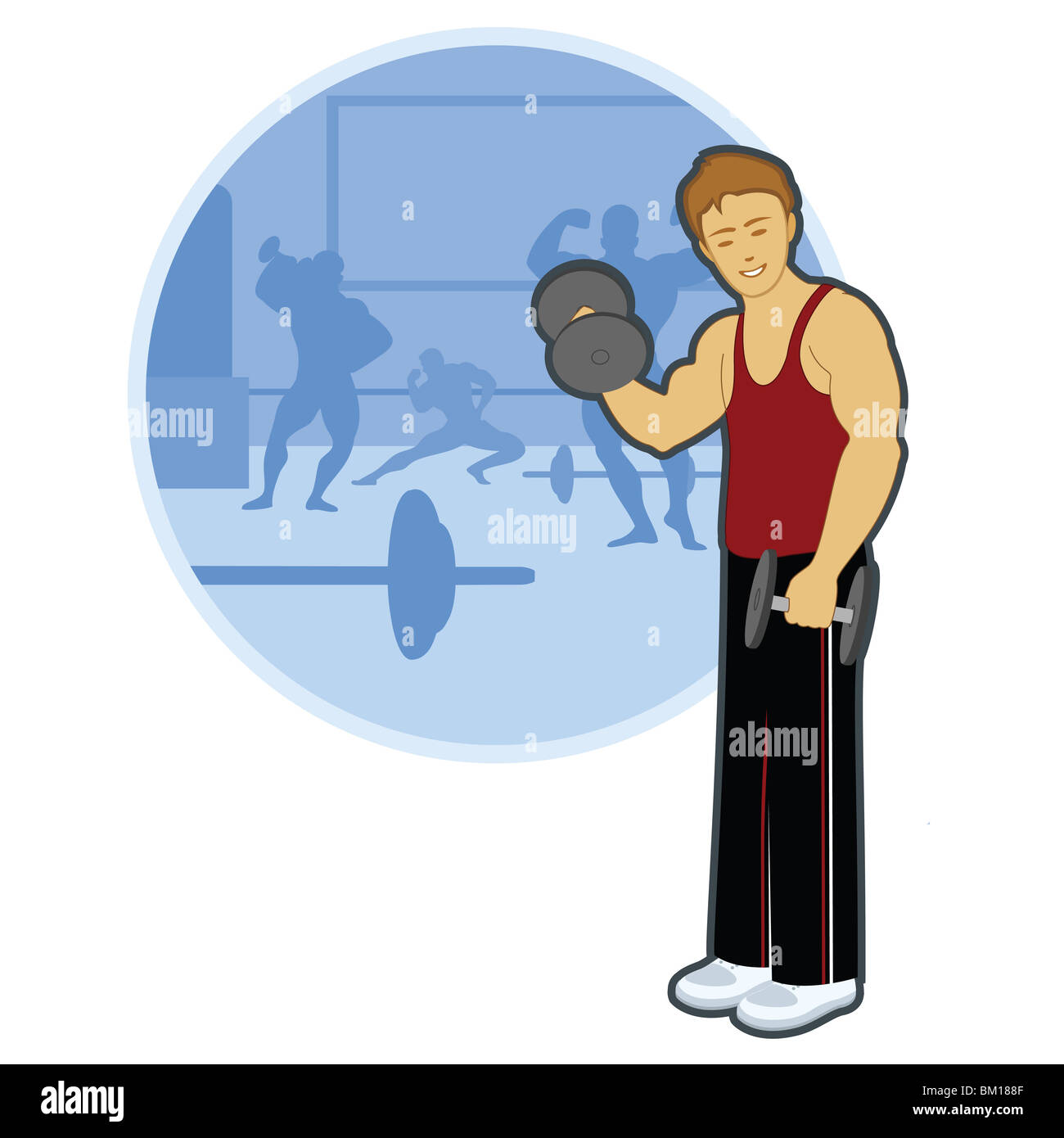 Man exercising with dumbbells in a gym Stock Photo