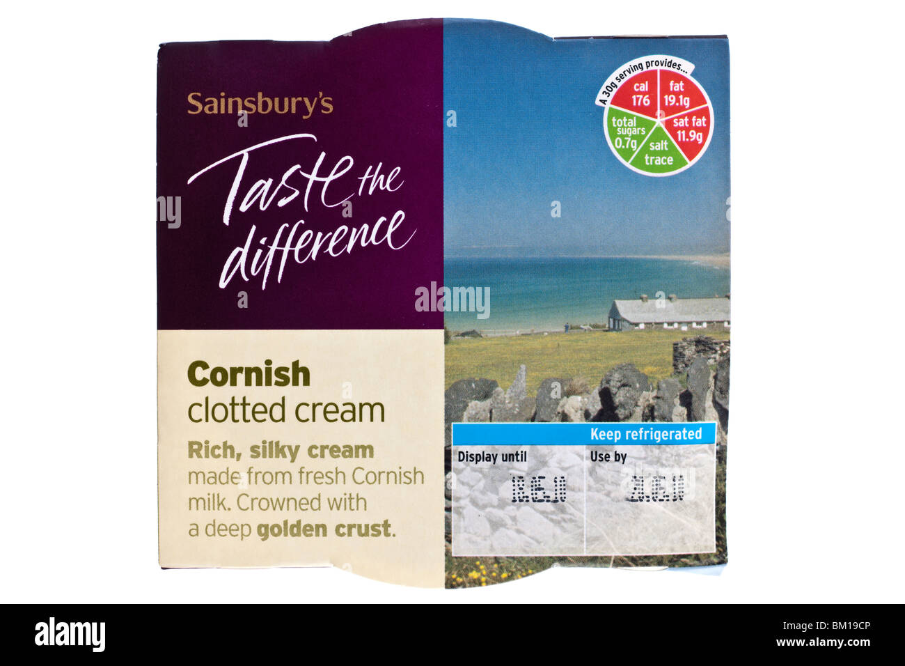 Boxed tub of Sainsbury's taste the difference Cornish clotted cream Stock Photo