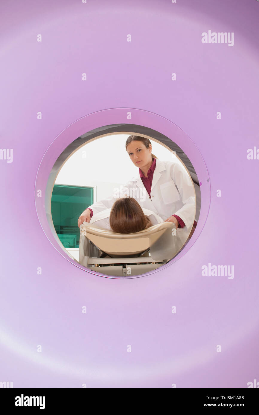 Patient going through an MRI scan Stock Photo