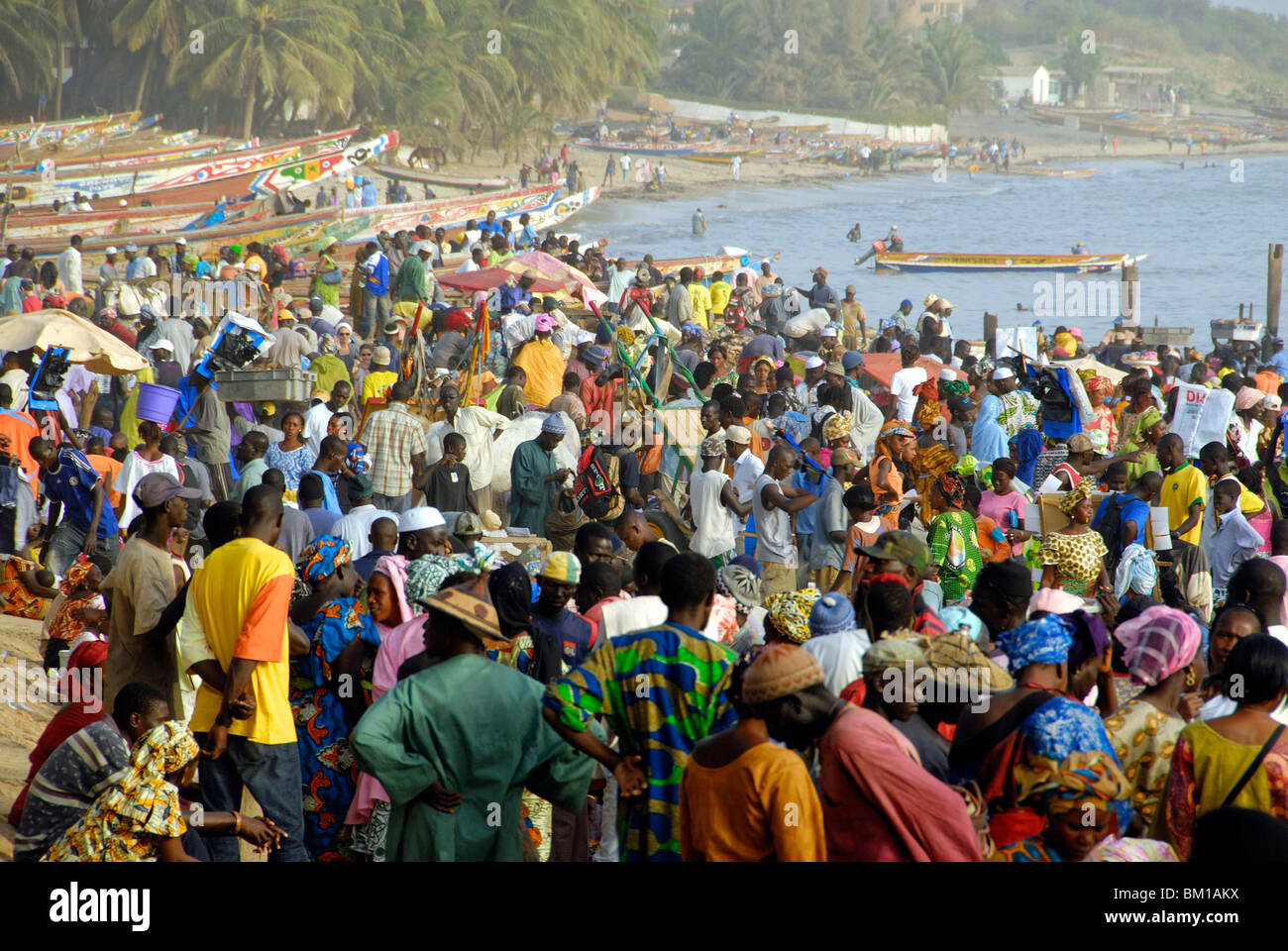 Fishmarket at port, M'Bour, Republic of Senegal, Africa Stock Photo