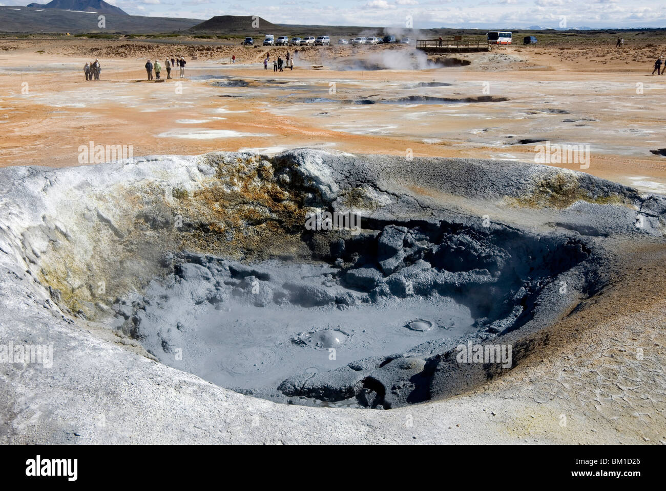 Boiling mud pool, Namafjall geothermal area, near Lake Myvatn, northeast area, Iceland, Polar Regions Stock Photo