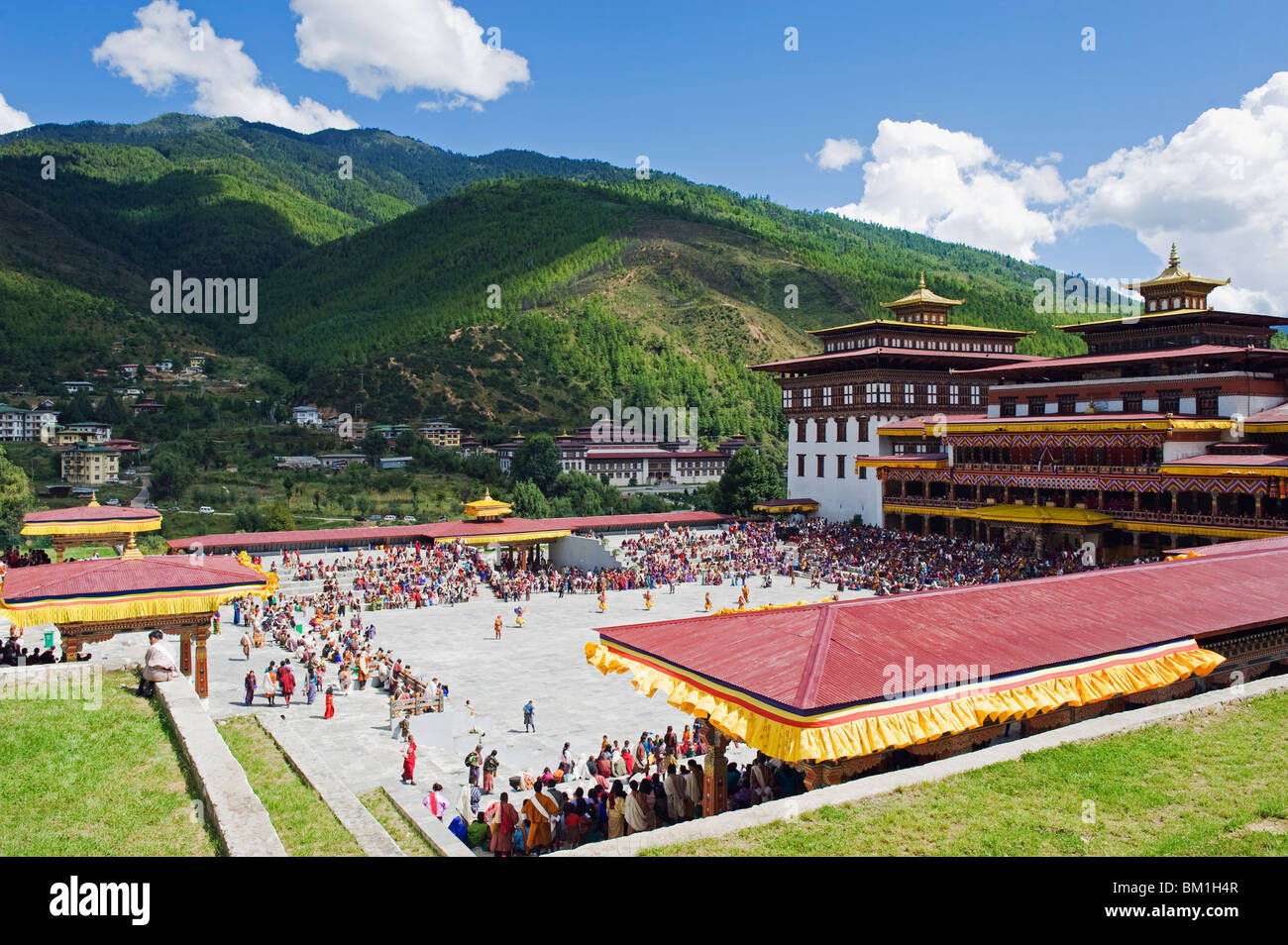 Autumn Tsechu (festival) at Trashi Chhoe Dzong, Thimpu, Bhutan, Asia Stock Photo