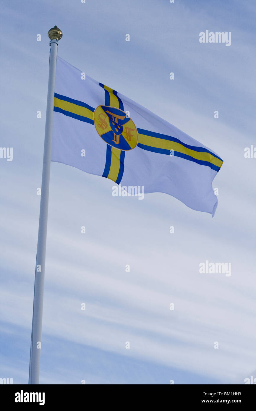 the flag for the base camp below kebnekaise the highest mountain in sweden Stock Photo