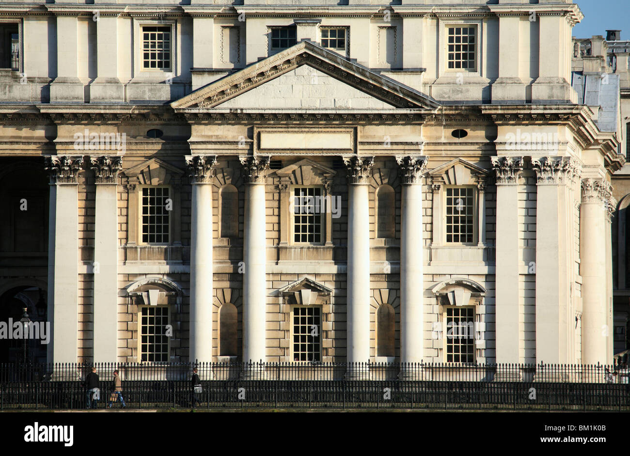 The East wing of the Royal Naval college, Greenwich showing the fine columns in the style of the Pantheon with a pediment over. Stock Photo