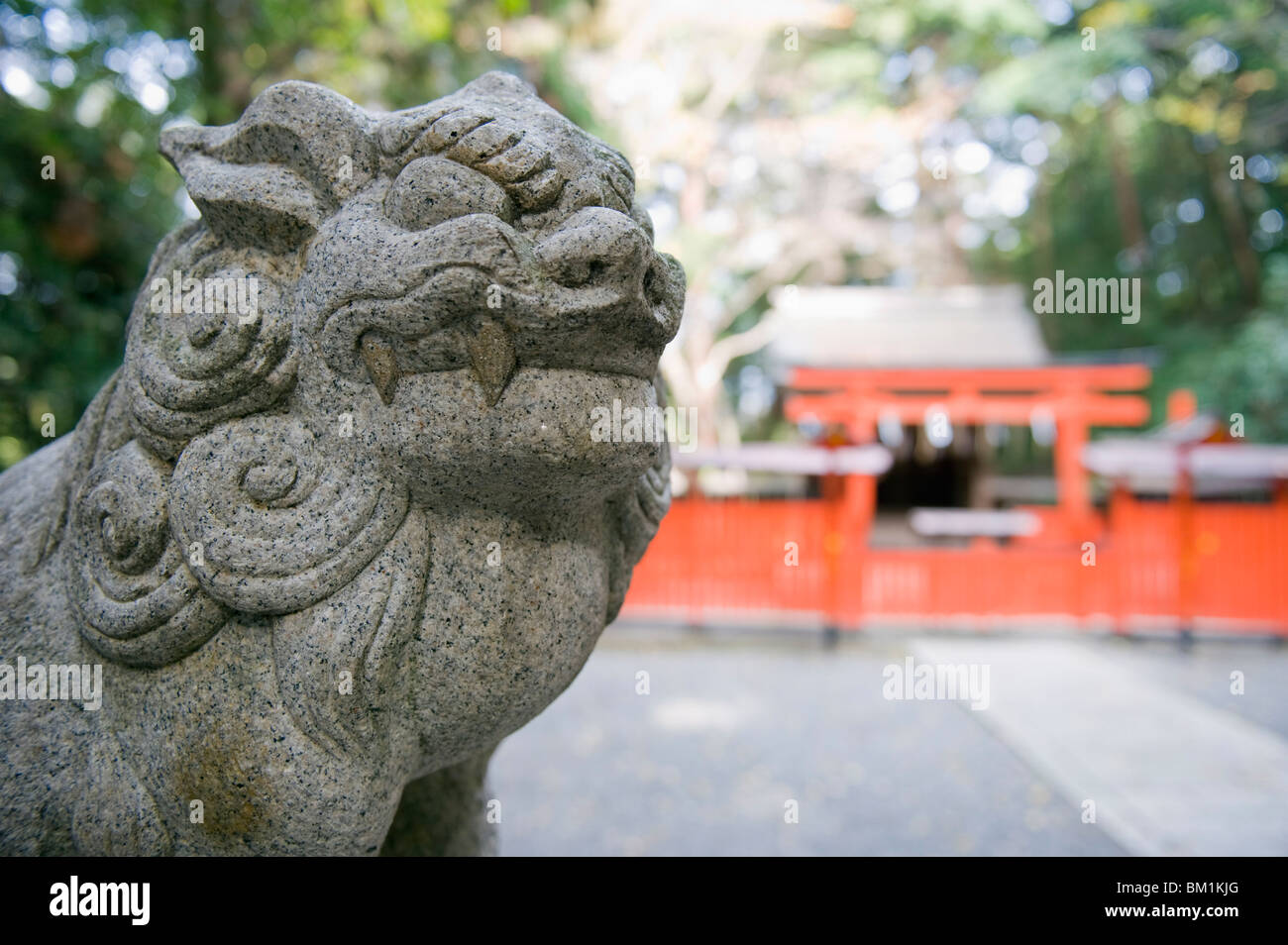 Stone lion statue, Yoshida Shrine, Kyoto, Japan, Asia Stock Photo