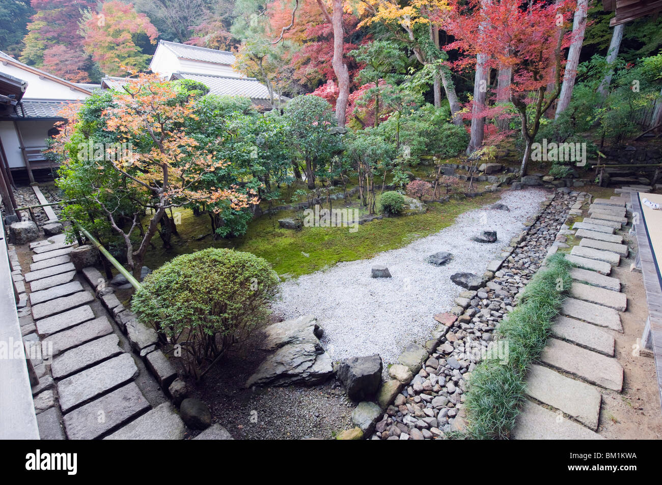 Autumn garden at Nison in (Nisonin) Temple, dating from 834, Sagano area, Kyoto, Japan, Asia Stock Photo