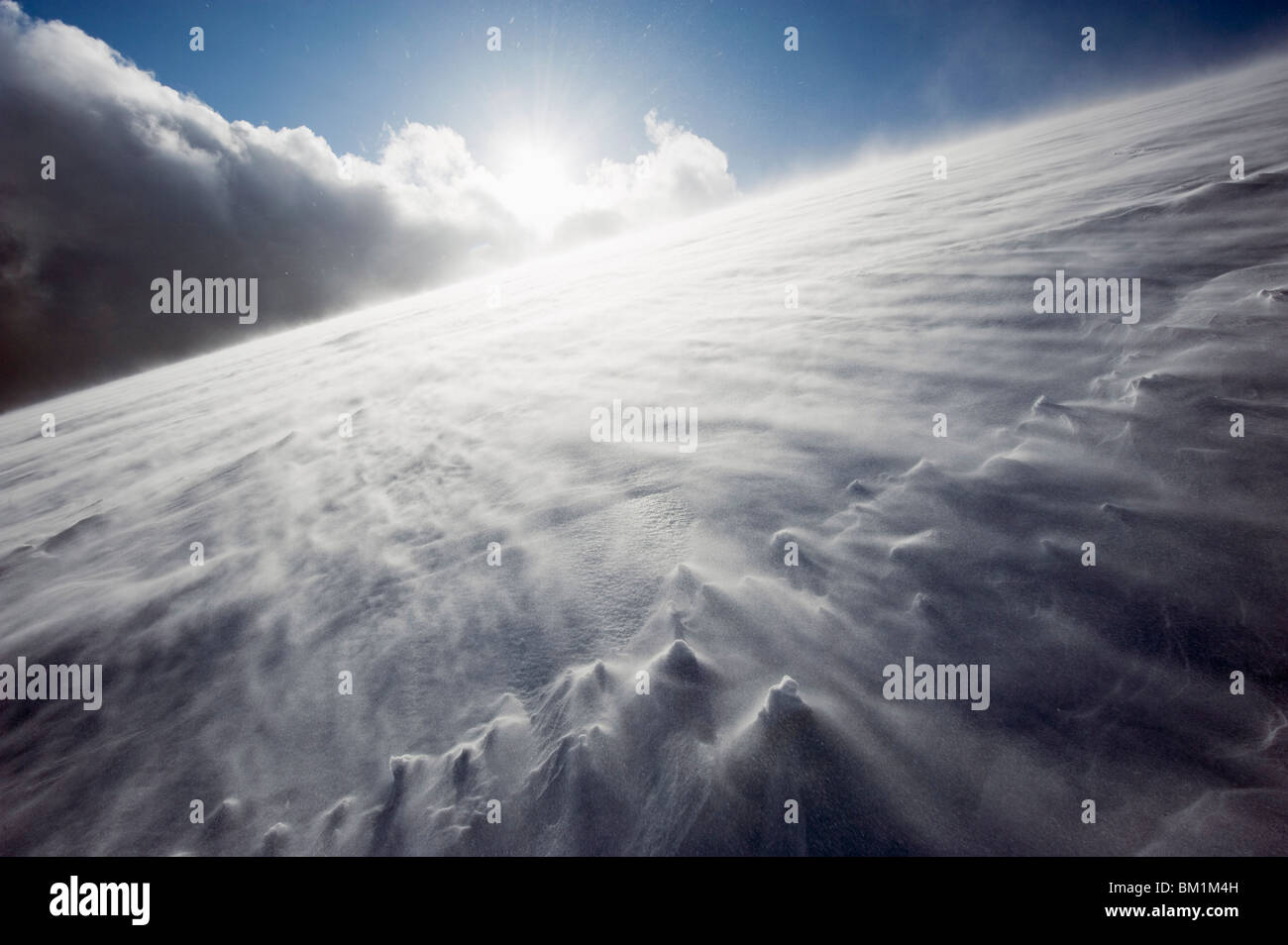 Wind blowing over snow covered Mount Fuji, Shizuoka Prefecture, Japan, Asia Stock Photo