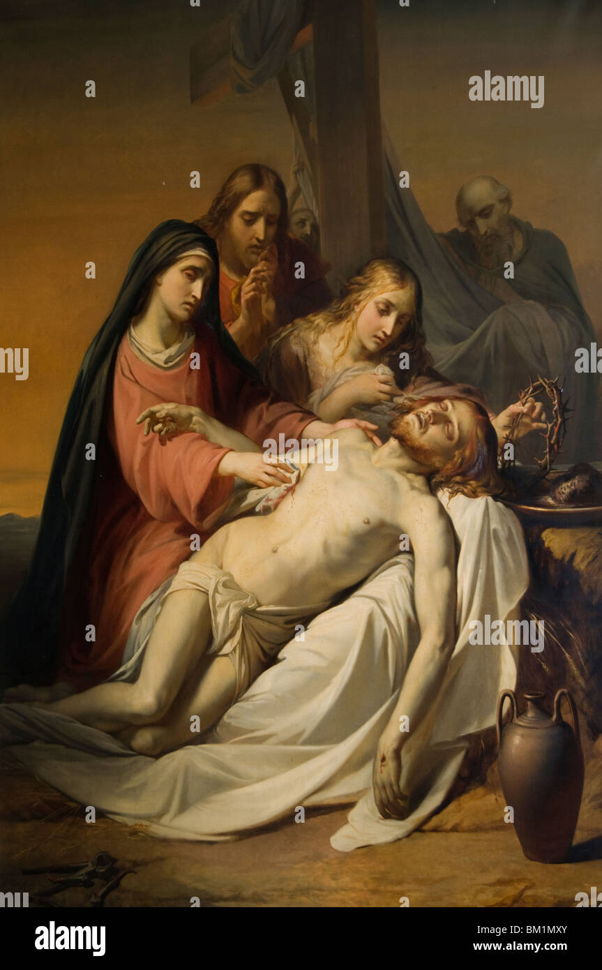 Painting death of Christ Marolles Marollen Eglise de la Chapelle Kapelle kerk Brussels Belgium Stock Photo