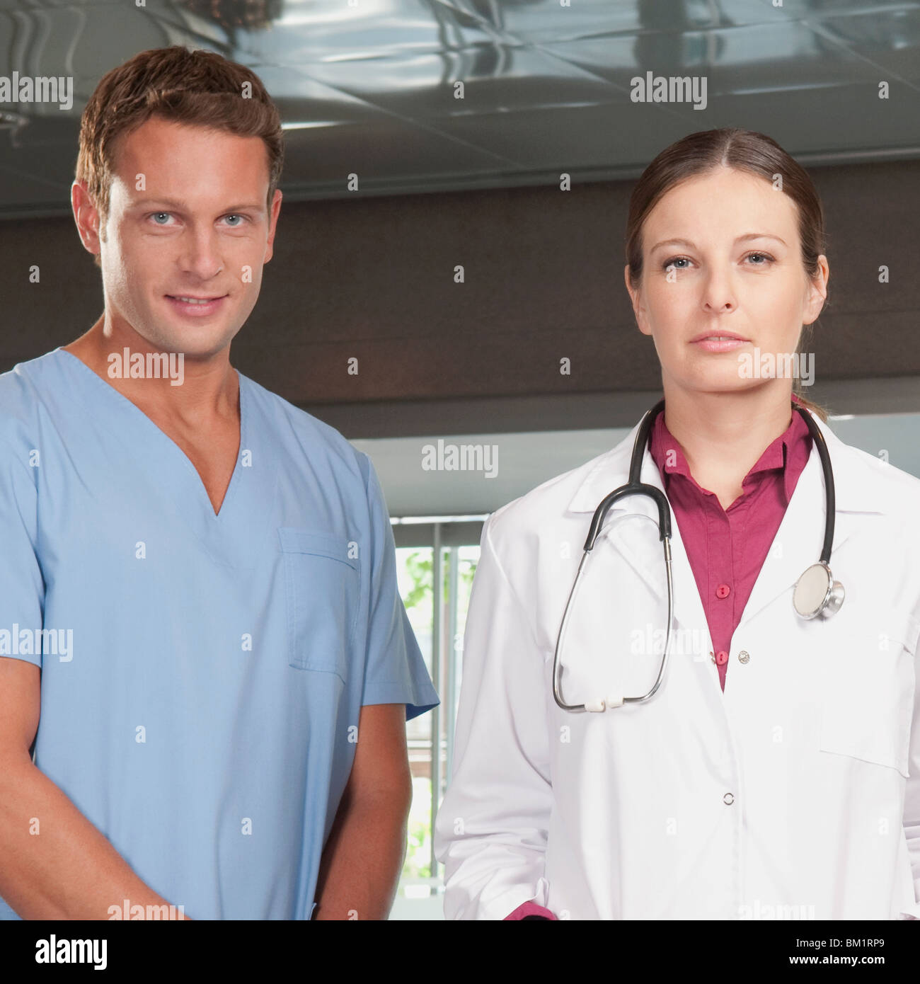 Portrait of a female doctor and a male nurse Stock Photo