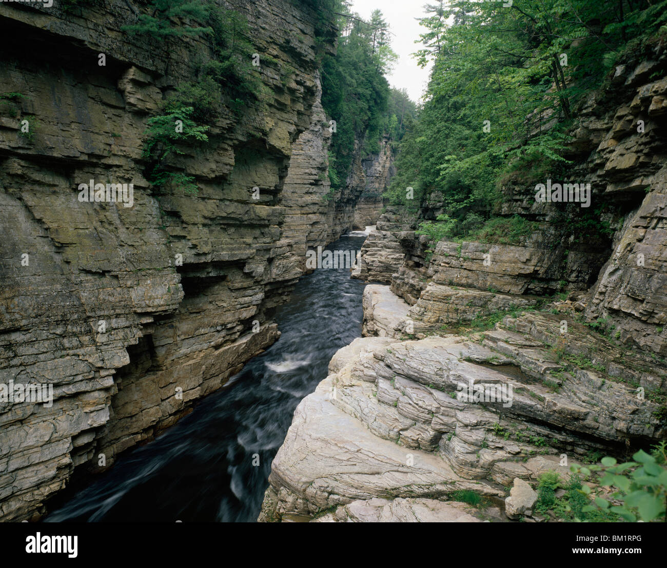 River flowing through a gorge, Ausable River, Ausable Chasm, Keeseville, New York State, USA Stock Photo