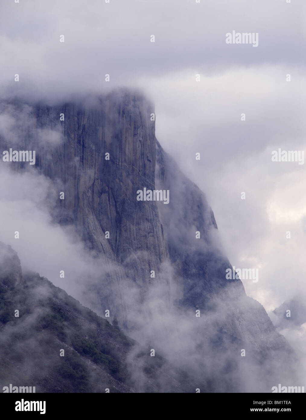 Fog around a mountain, Yosemite Valley, Yosemite National Park, California, USA Stock Photo