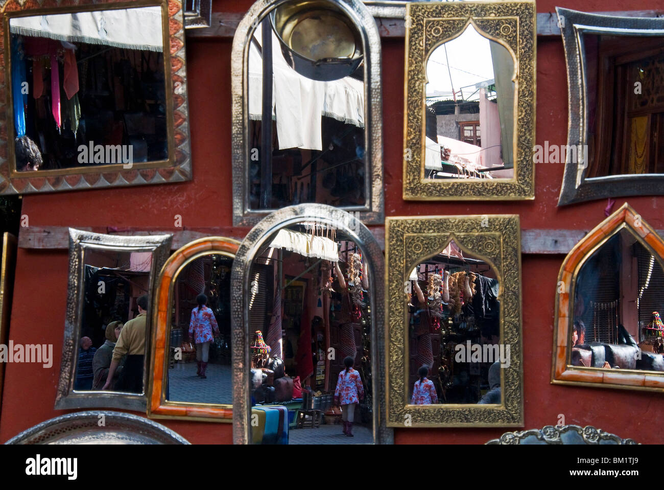 Mirrors for sale in the souk, Medina, Marrakech (Marrakesh), Morocco, North Africa, Africa Stock Photo