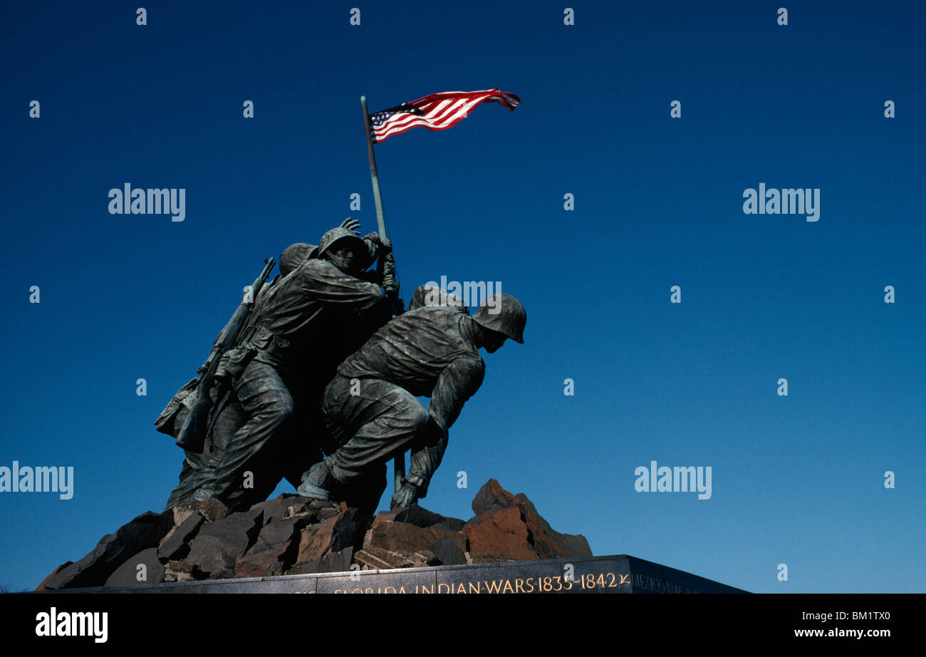 Low angle view of a war memorial, Iwo Jima Memorial, Arlington, Virginia, USA Stock Photo