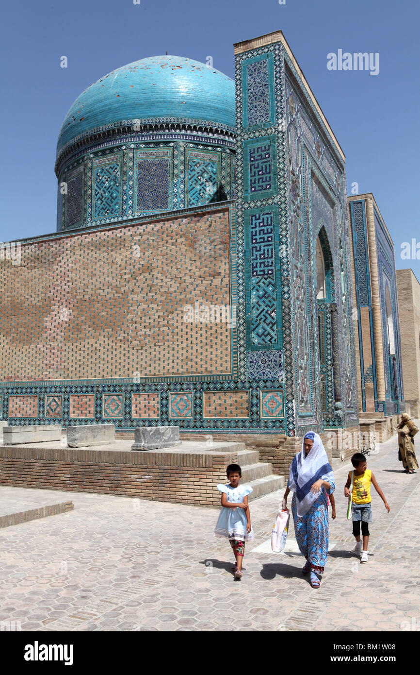 Part of the Shah-i-Zinda Ensemble, which includes mausoleums and other ritual buildings, in Samarkand, Uzbekistan. Stock Photo