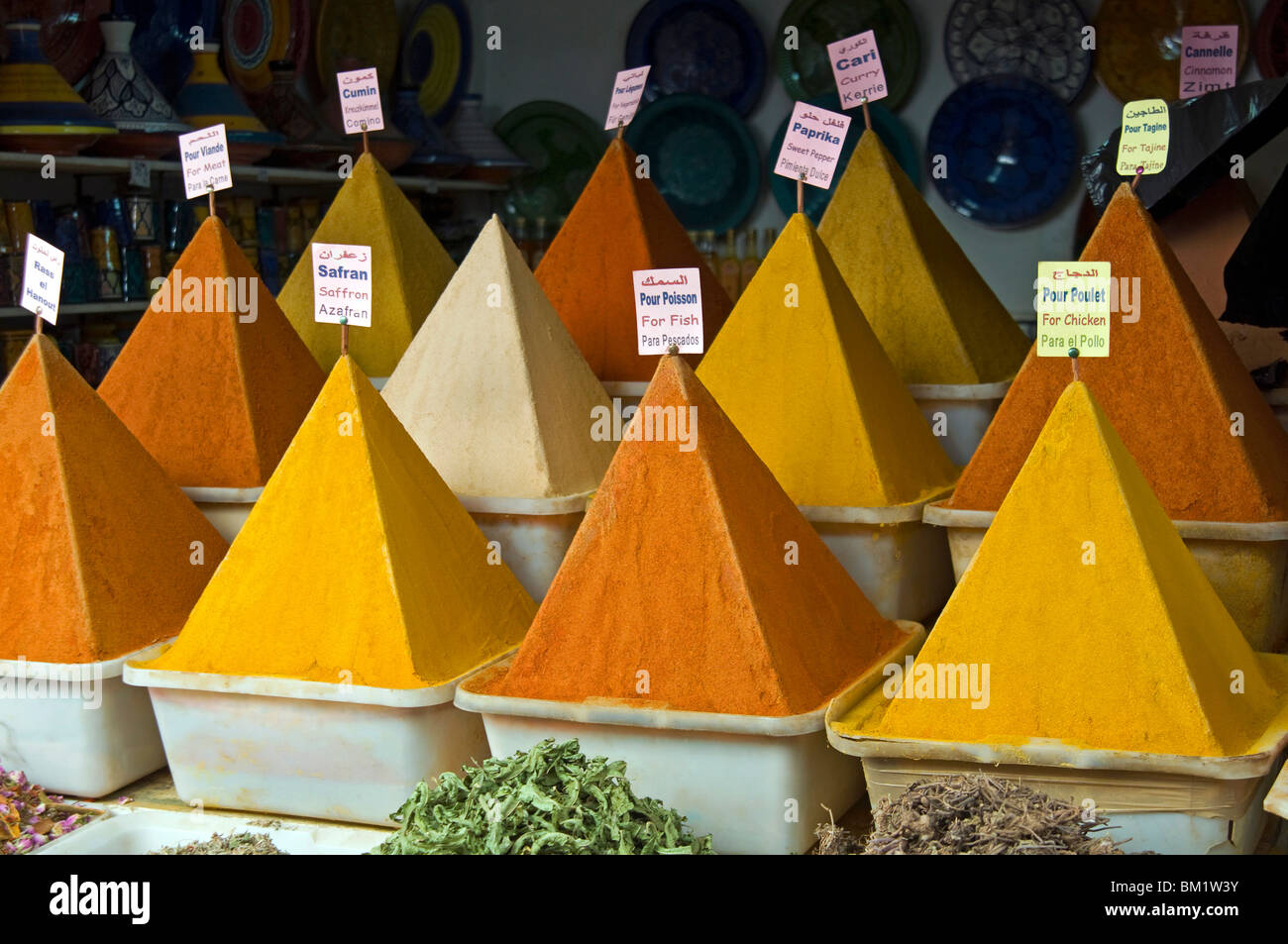 Spices for sale in the Old City, Essaouira,  Morocco, North Africa, Africa Stock Photo