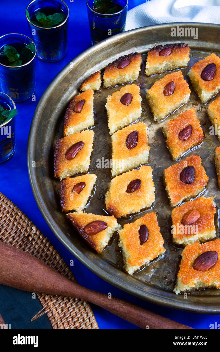 Basbousa, Egyptian semolina cake, Middle Eastern food, Egypt, North Africa, Africa Stock Photo