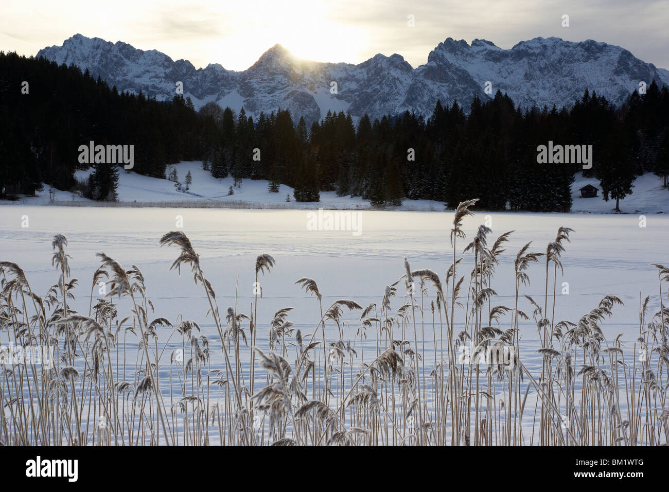 Karwendel mountain range at sunrise in winter Stock Photo