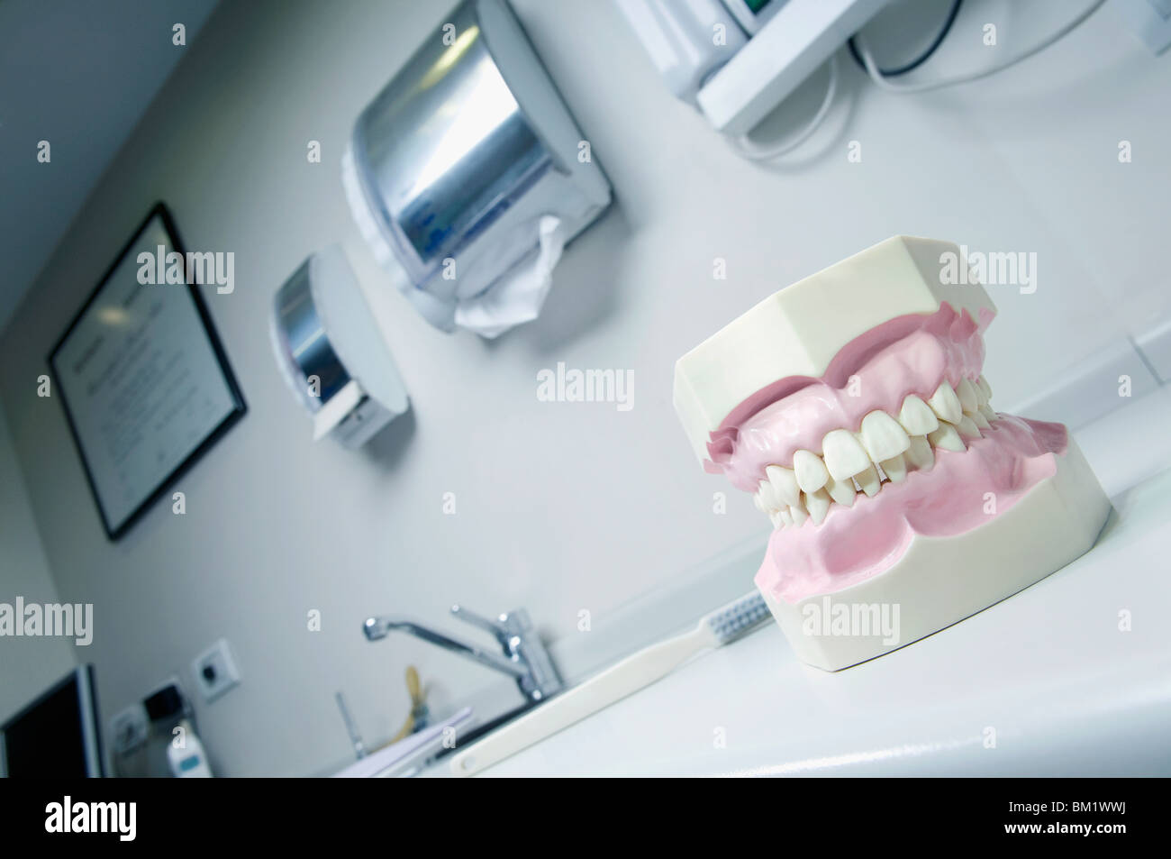 Set of dentures in an examination room Stock Photo