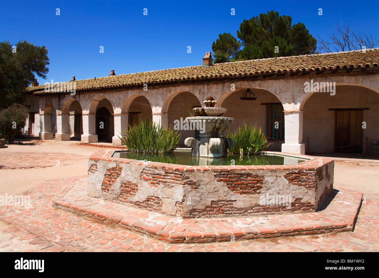 Courtyard fountain, Mission San Miguel Arcangel, San Miguel, California, United States of America, North America Stock Photo