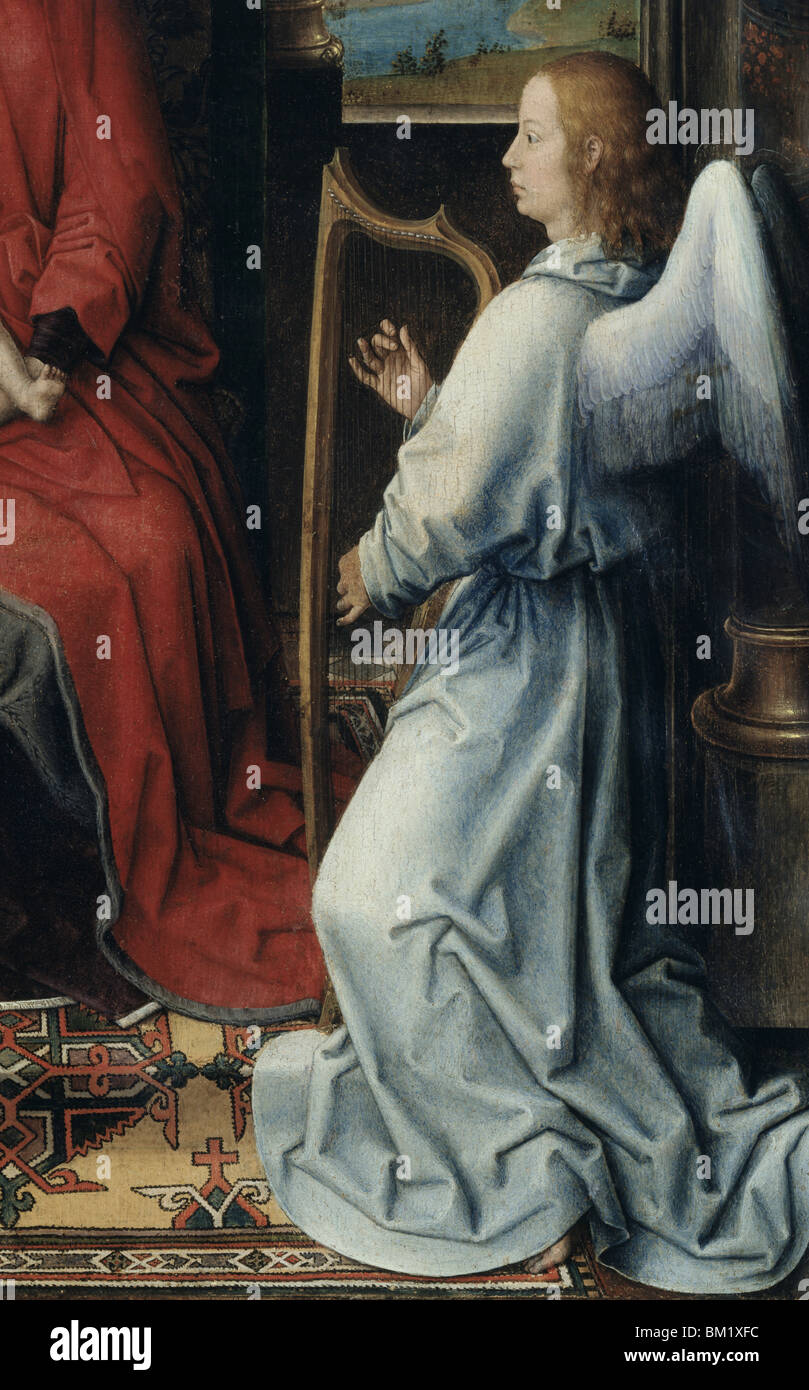 Detail form Madonna and Child with Two Angels by Hans Memling  oil on wood  (Circa 1433-1494)  Italy  Florence  Galleria degli Stock Photo