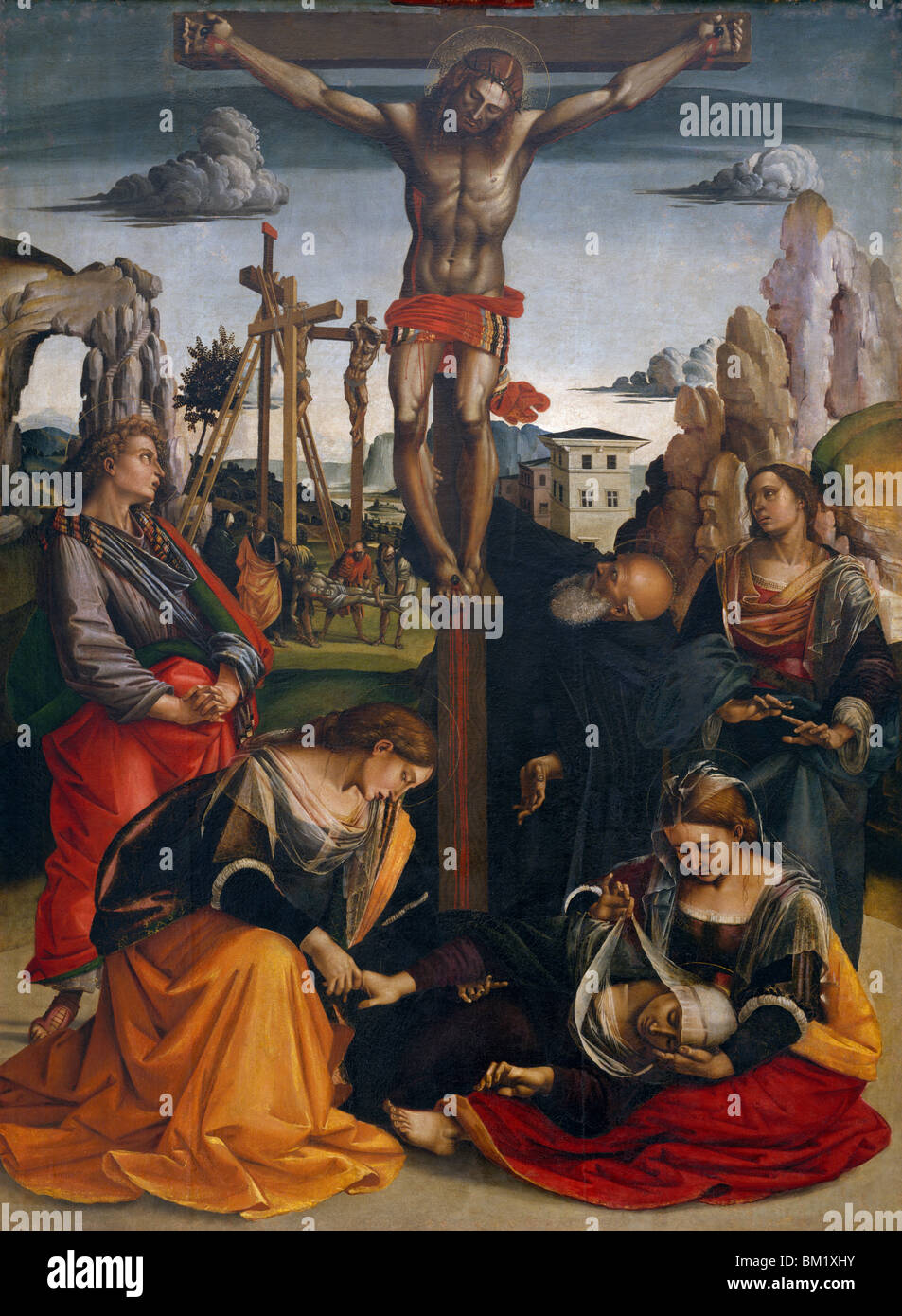 Crucifixion by Luca Signorelli,  tempera on wood,  (1441-1523),  Italy,  Tuscany,  Sansepolcro,  Civic Museum Stock Photo