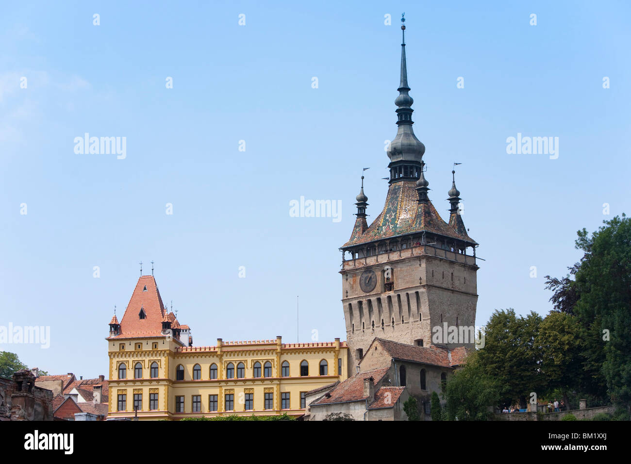 Clock tower, Sighisoara, UNESCO World Heritage Site, Transylvania, Romania, Europe Stock Photo