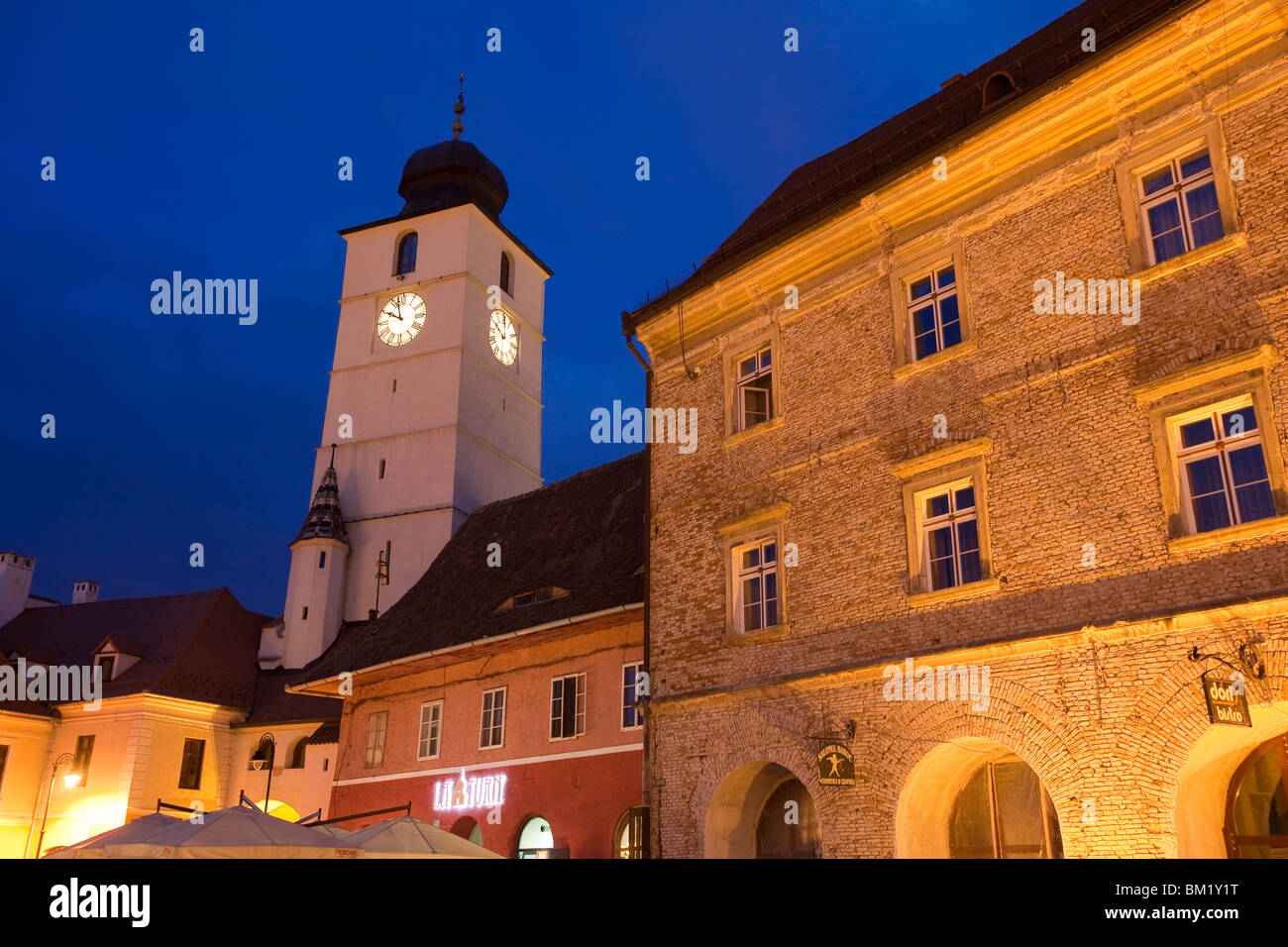 Council tower, Mare square, Sibiu, Transylvania, Romania, Europe Stock Photo