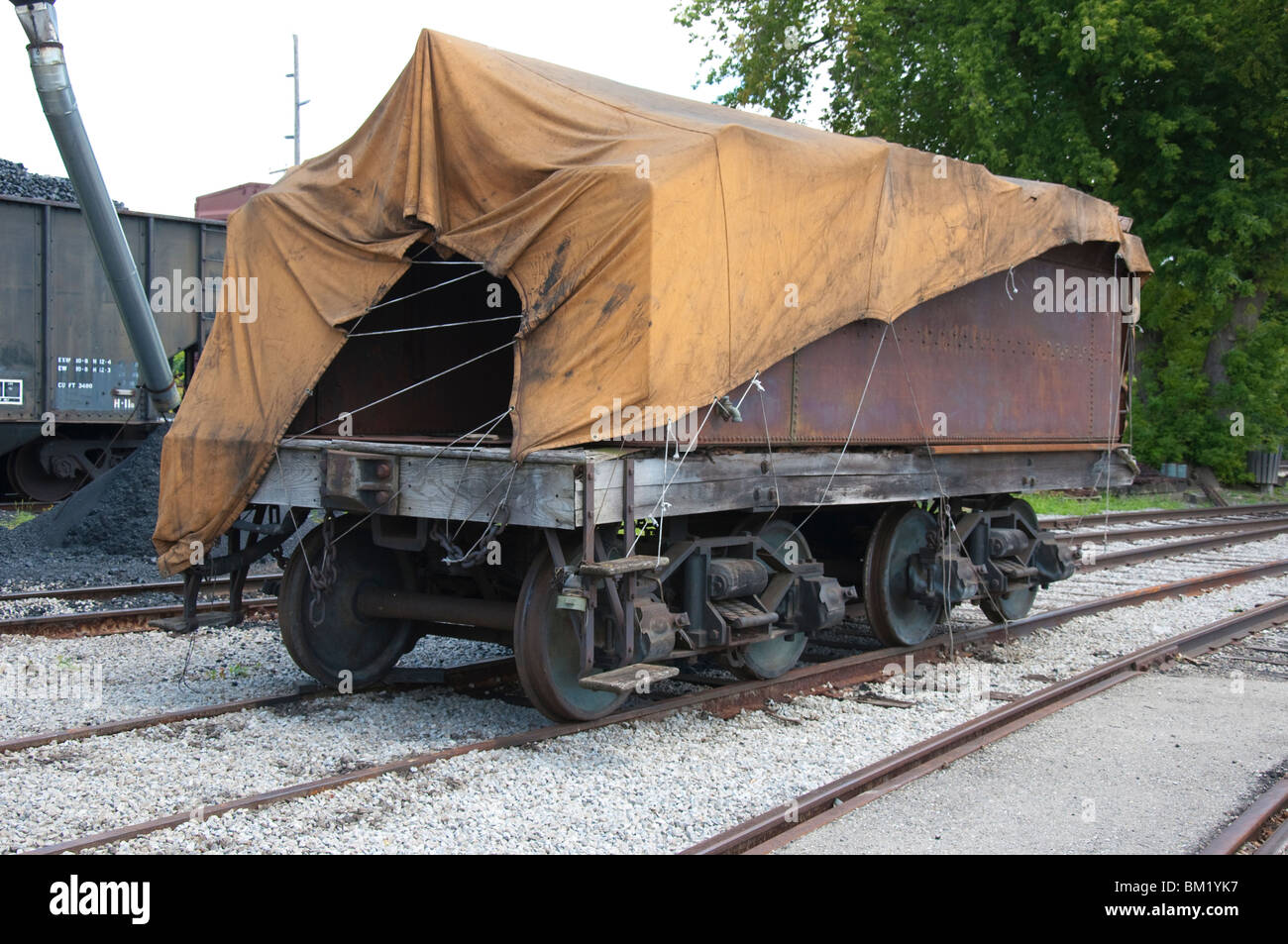 Rolling Stock Railroad Car with Steel Load Stock Photo