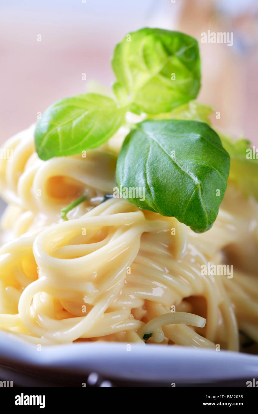 Spaghetti with cheese sauce Stock Photo