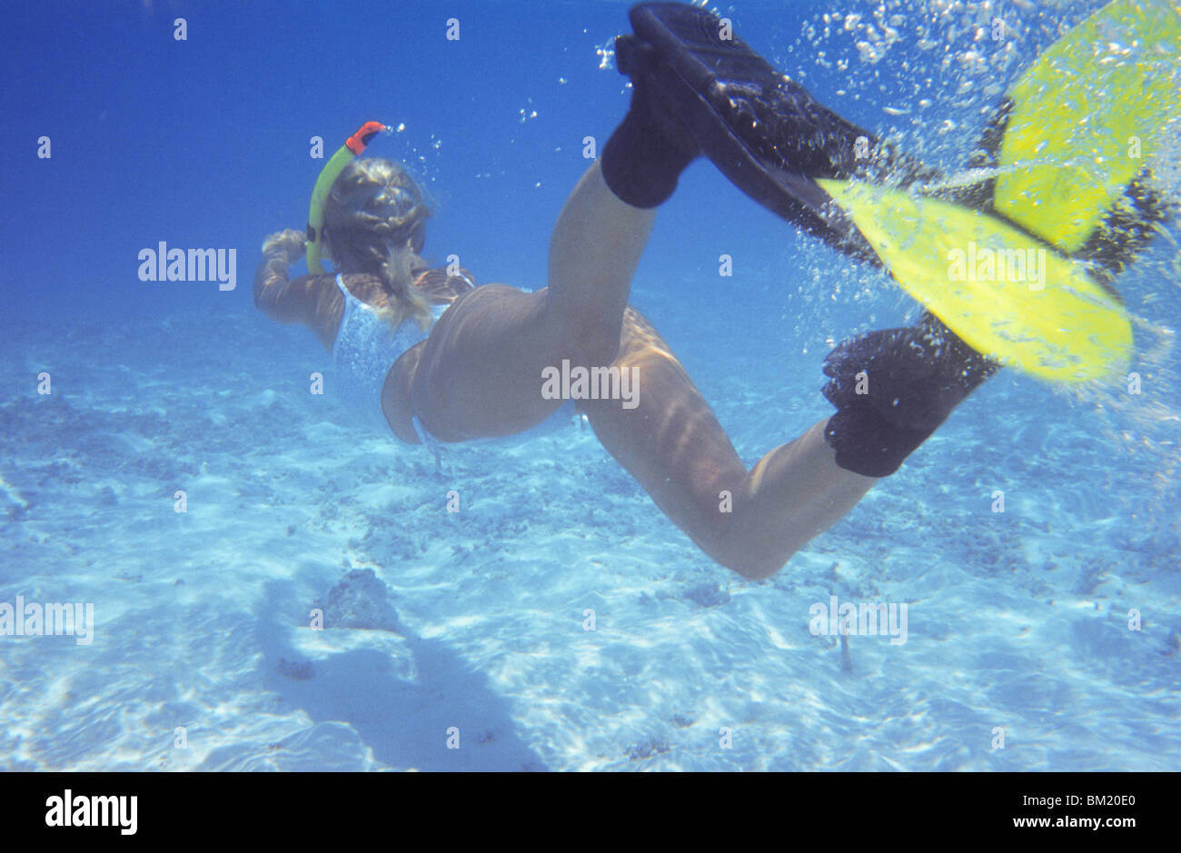 Woman snorkeling in The Maldives, Indian Ocean, Asia Stock Photo
