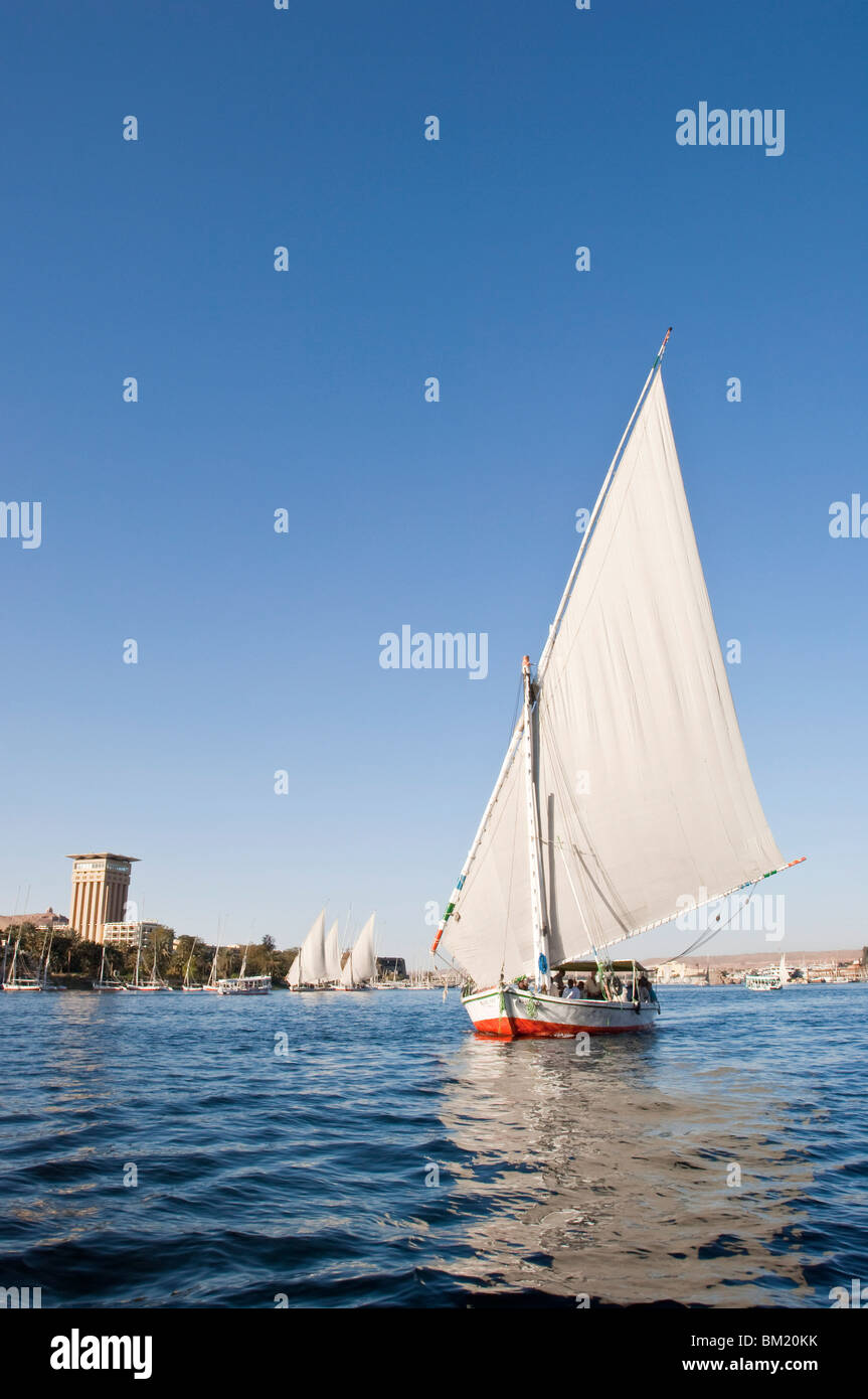 Felucca sailing on the River Nile near Aswan, Egypt, North Africa, Africa Stock Photo