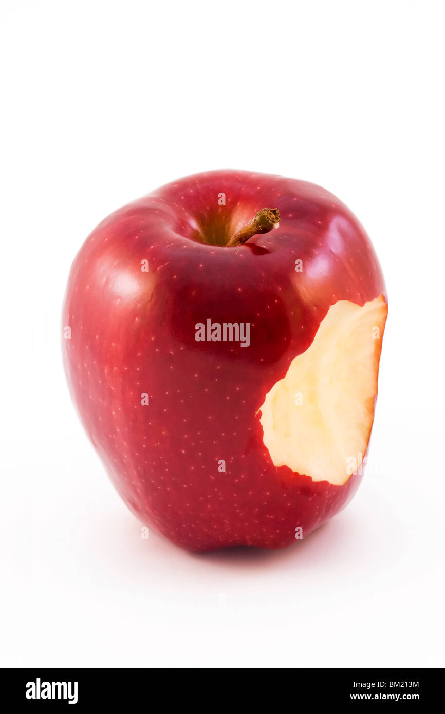 red apple witha bite taken out isolated on a white background Stock Photo