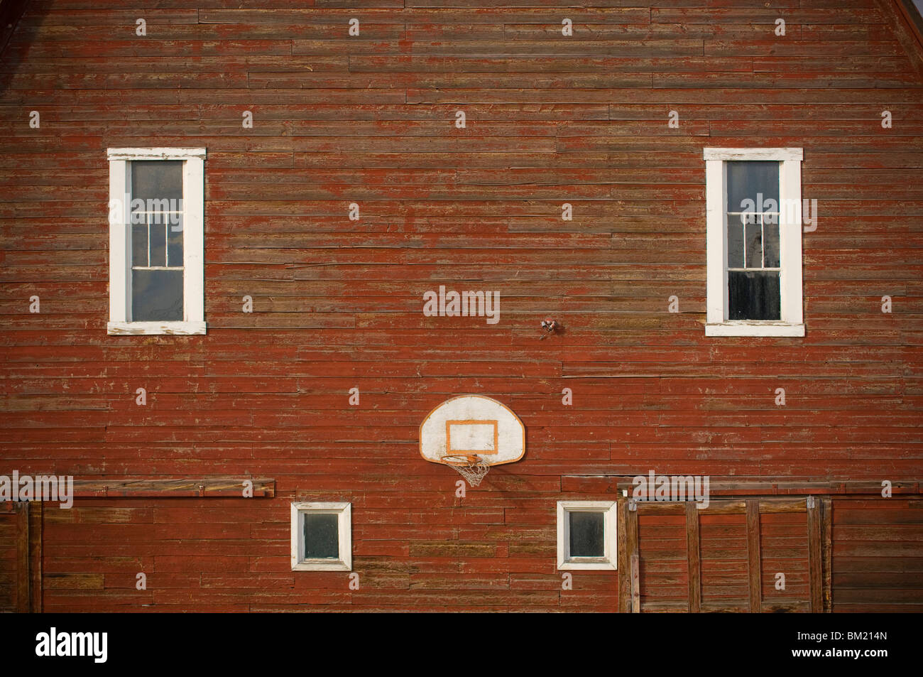 Basketball hoop attached on the wall of a barn, Bozeman, Gallatin